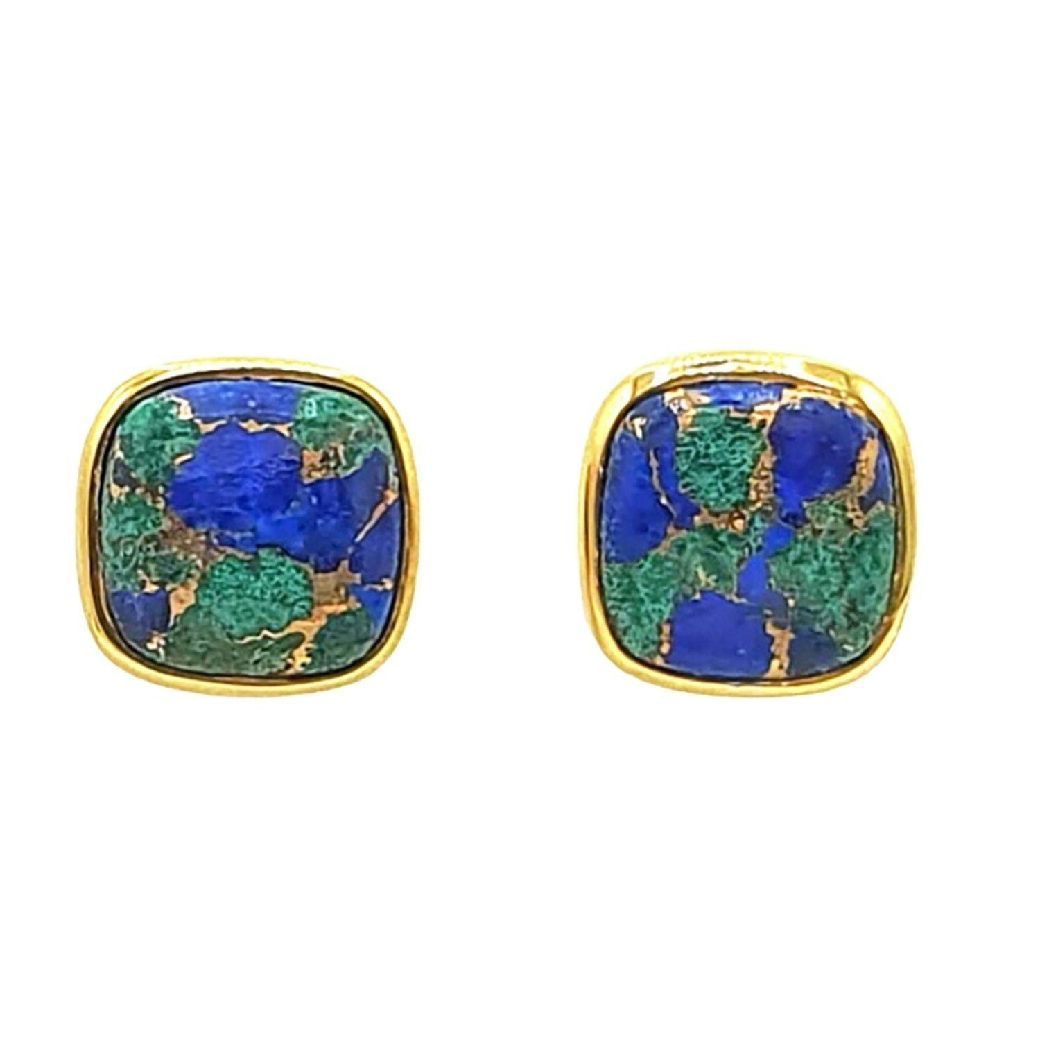 Harfi Gold 18Ct Vermeil Plated Azurite And Malachite Gemstone Stud Earrings