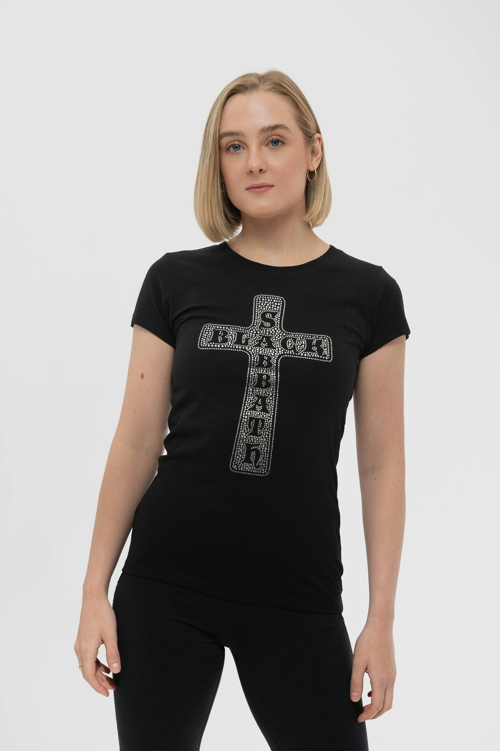 Paradiso Clothing Women's Black Sabbath Diamante Cross Skinny T Shirt - Xl