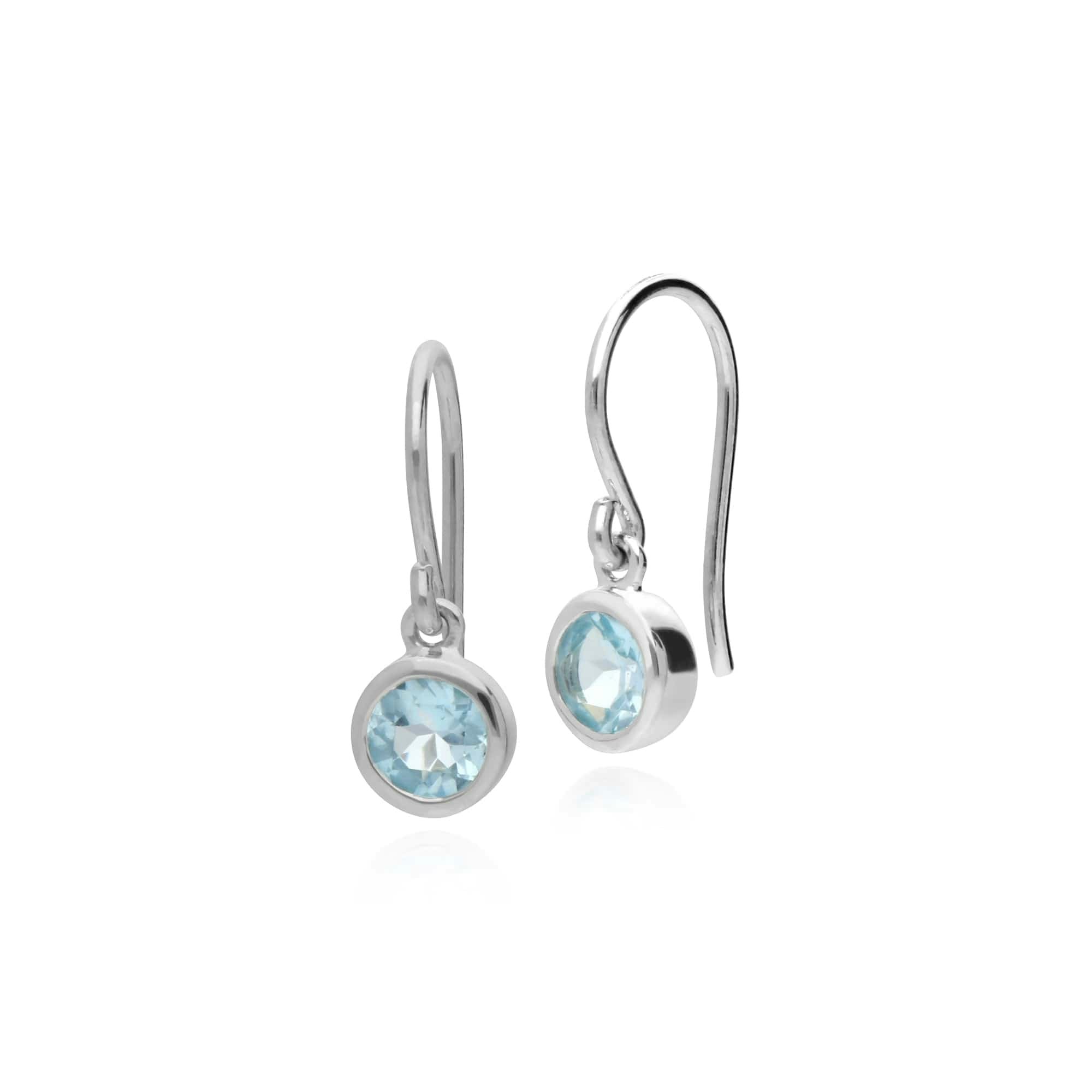 Gemondo Blue/Silver Essential Round Topaz Bezel Set Drop Earrings In 925 Sterling