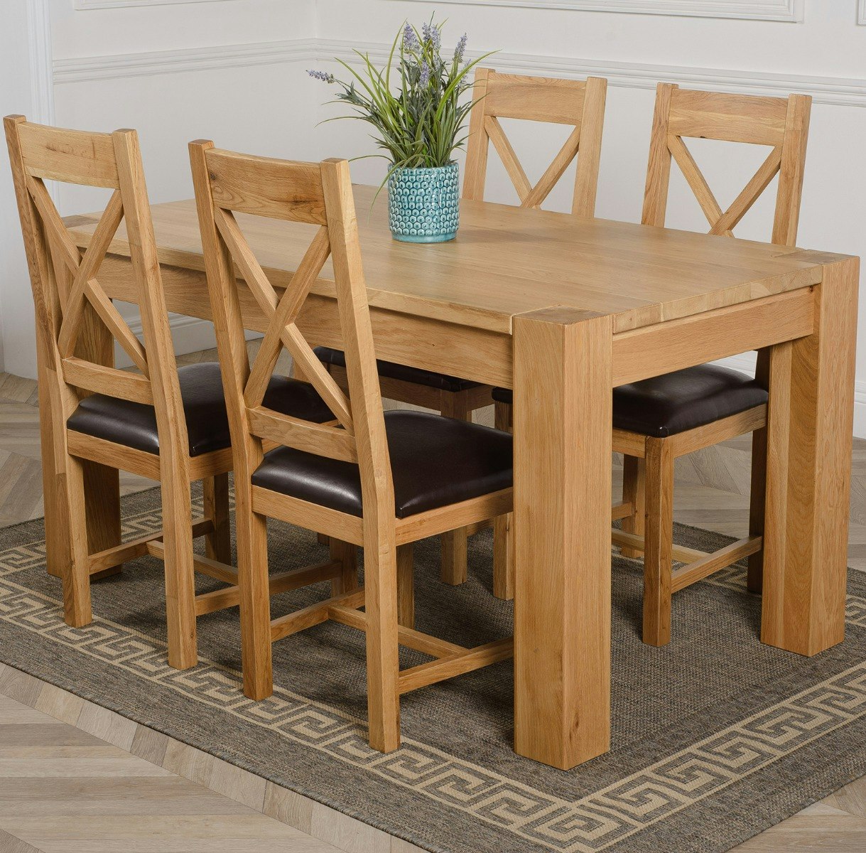 Rackhams Brown Kuba Medium Oak Dining Table With Berkeley Oak Chairs - 4 Chairs