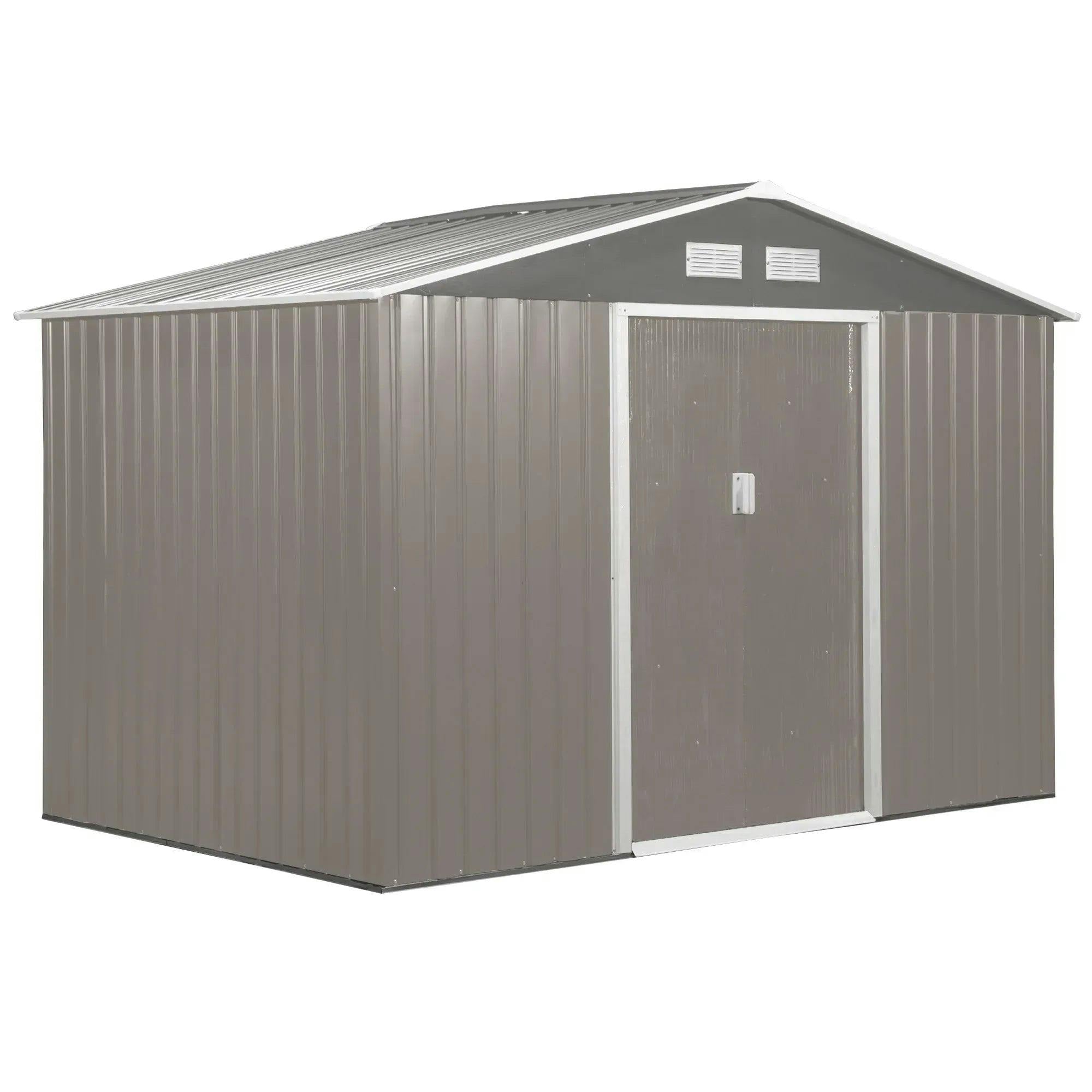 Rackhams Light/Grey 9 X 6Ft Outdoor Garden Roofed Metal Storage Shed Tool Box With Foundation Ventilation & Doors - Image 6