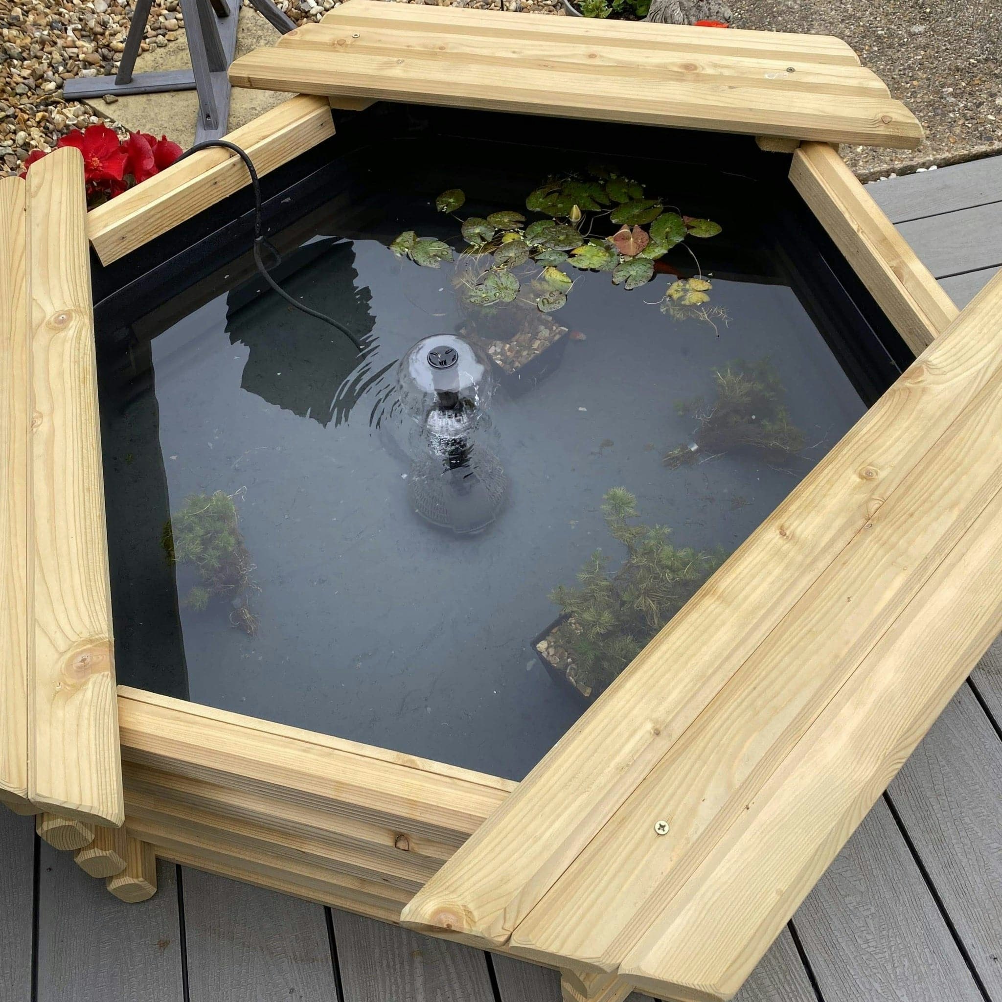 Norlog 4Ft 50 Gallon Hexagonal Wooden Pond, 1220Mm Wide, 410Mm High - Without Pump