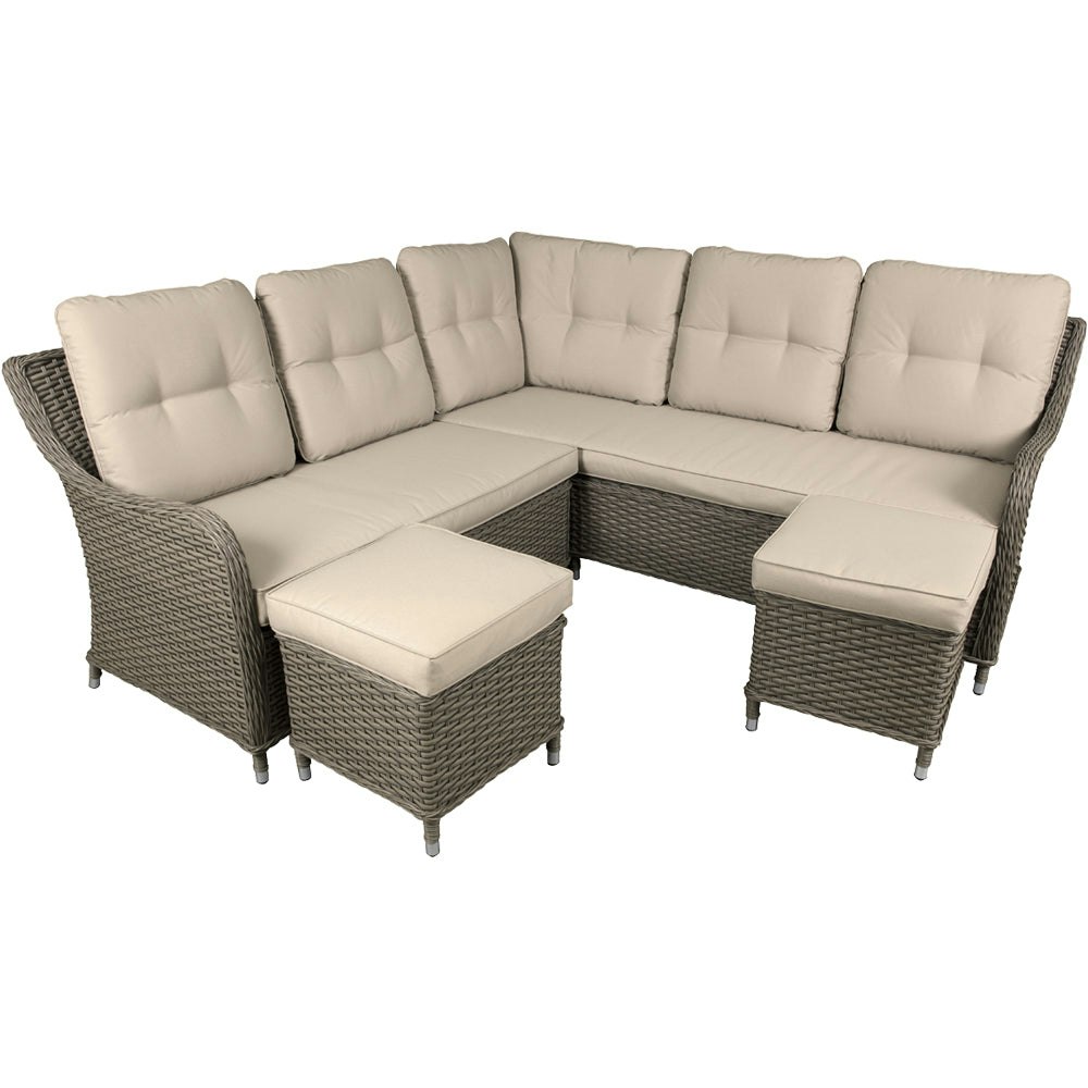 Rackhams Premium Seater Garden Corner Sofa Set - Rattan Wicker - 2X Footstools Outdoor Size 5
