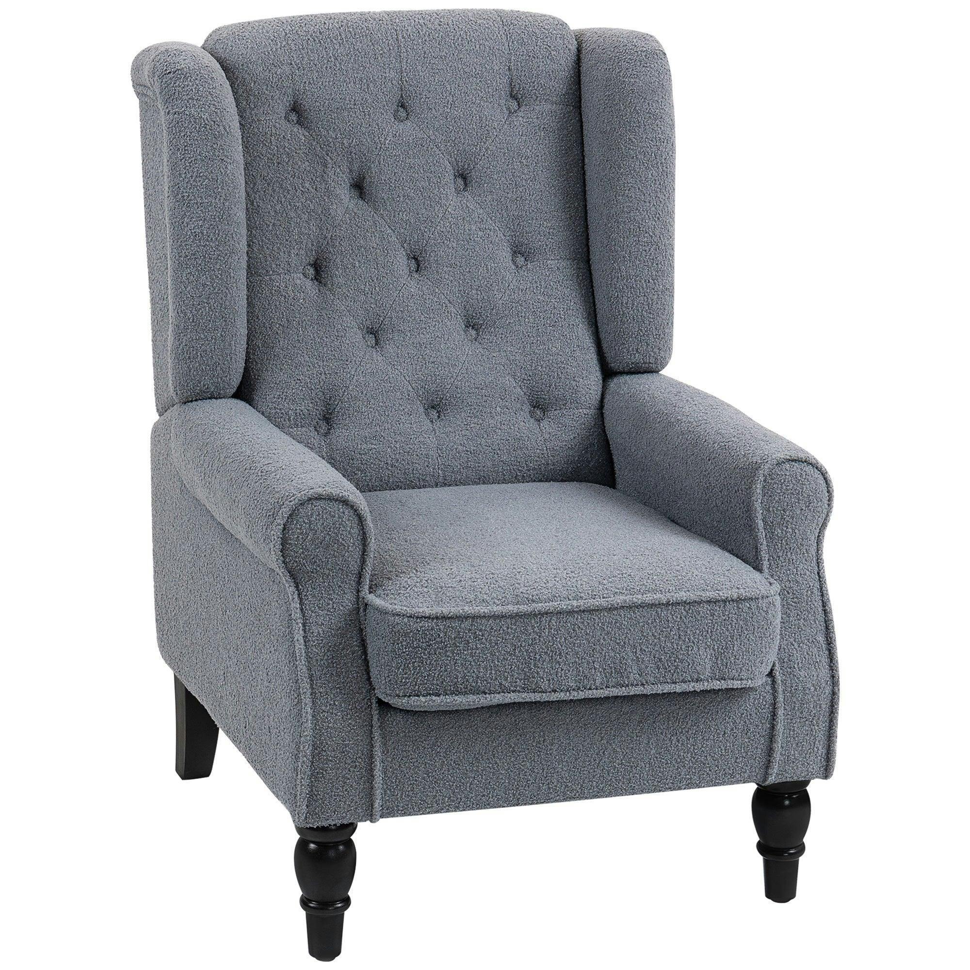 Homcom Retro Tufted Accent Armchair - Grey Teddy Fleece, Wooden Frame, 160Kg Capacity (74W X 86D X 102H Cm) 833-695V73gy - Image 4