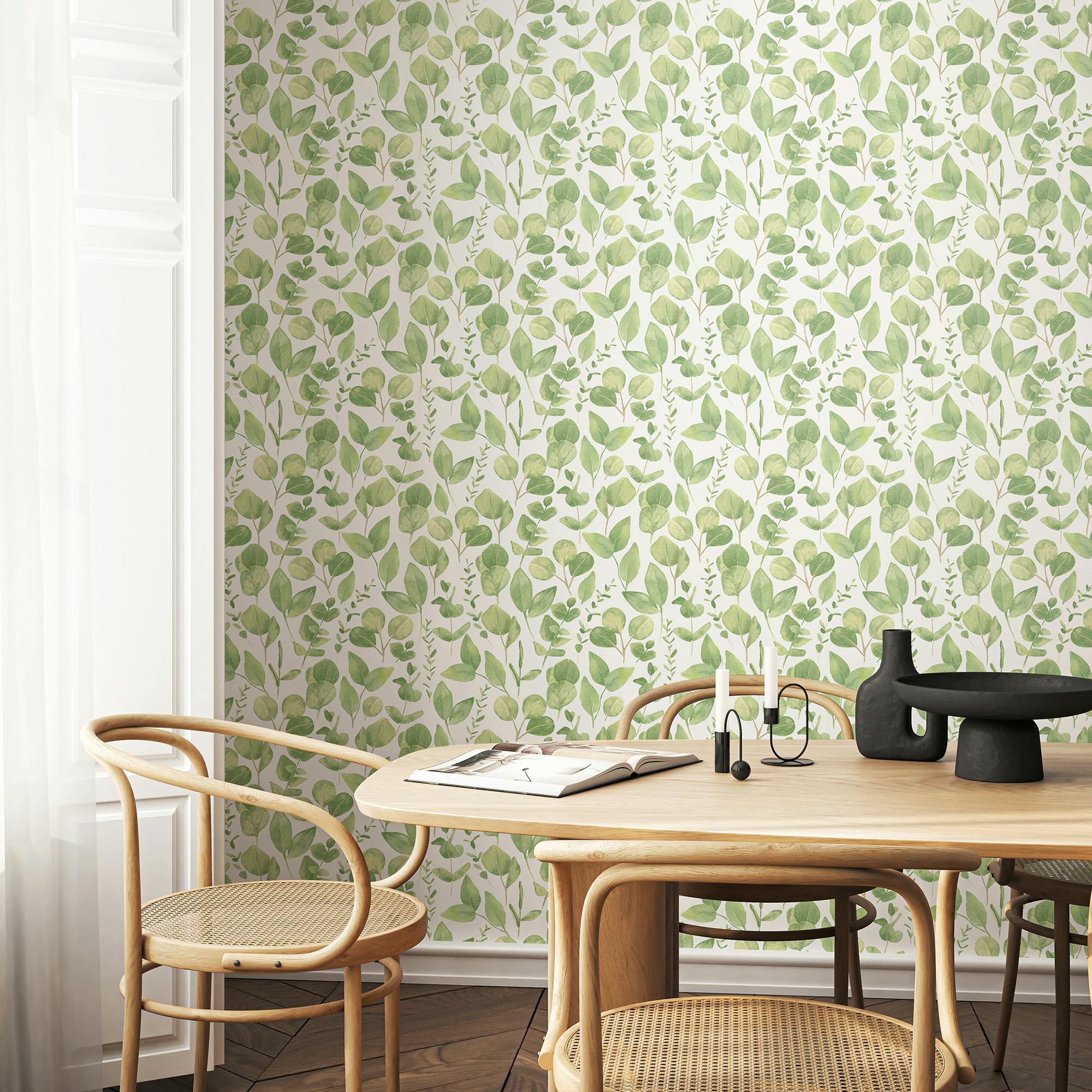 Rackhams Watercolour Leaves - Soft Sage 10M Wallpaper