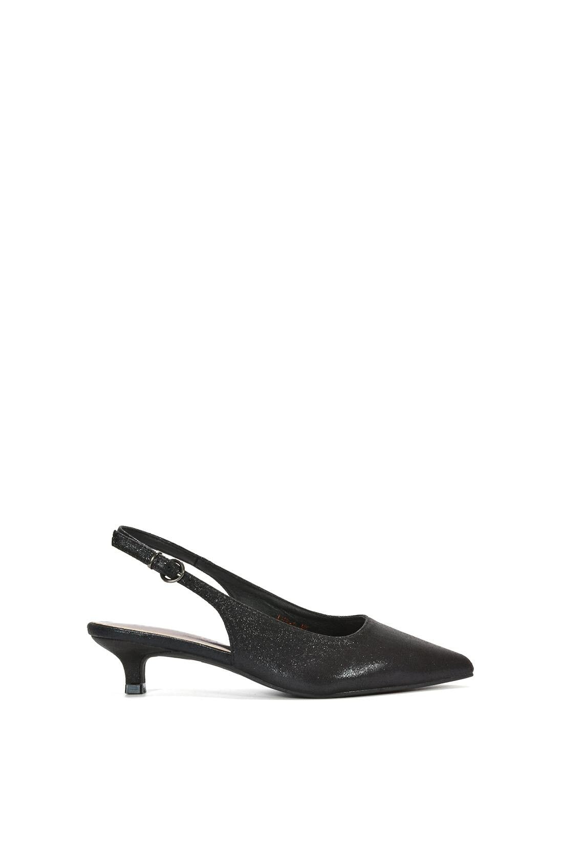 Xy London Women's Black Slingback Kitten Heel Court Shoes With Pointed Toe - 8