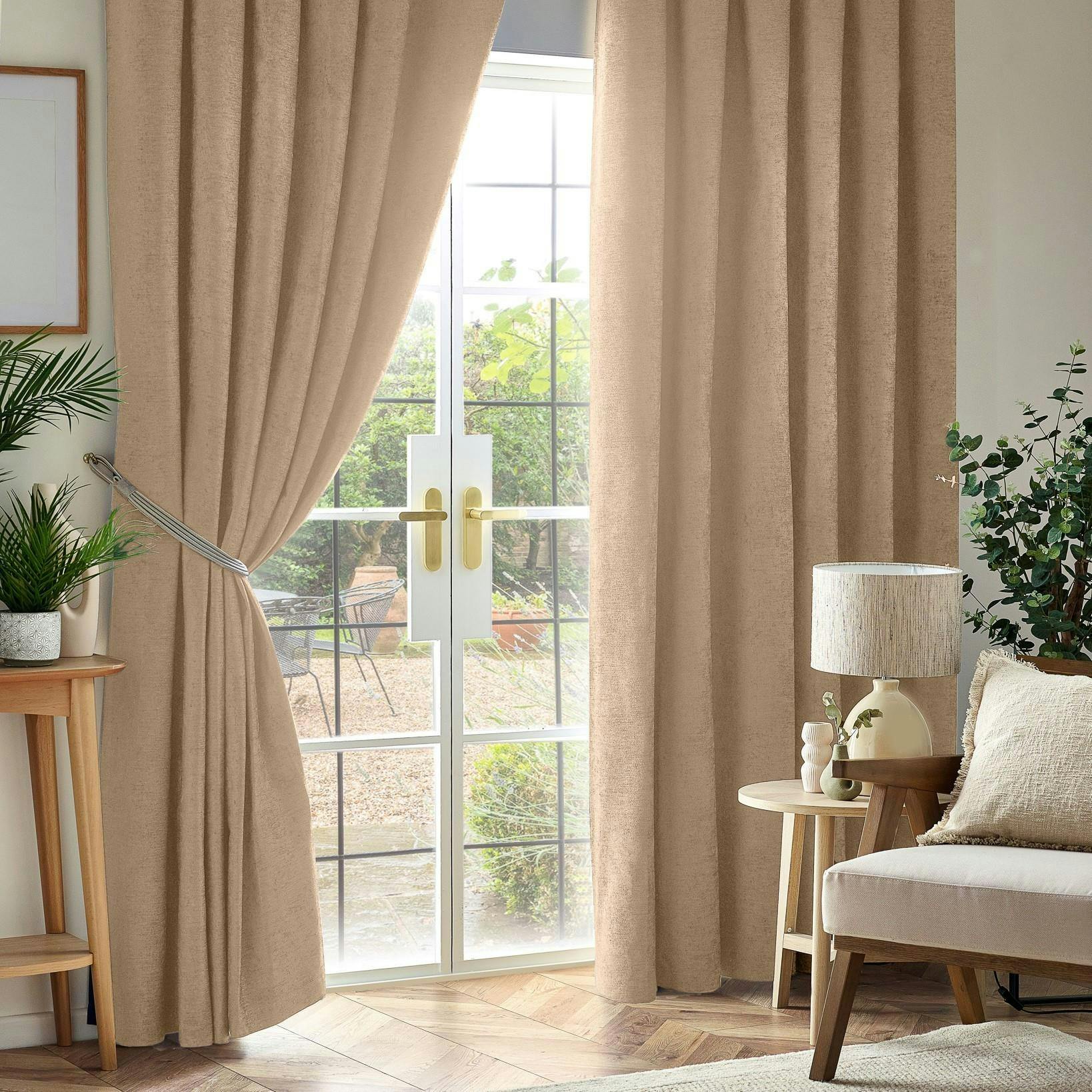 Rackhams Light/Black Chenille Blackout Pencil Pleat Top Curtains - 117Cm Width X 183Cm Drop