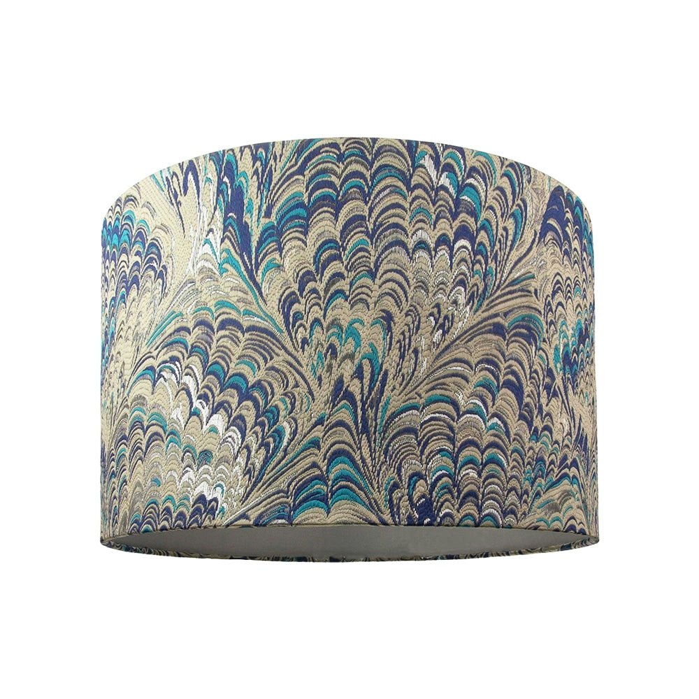 Happy Homewares Grey/Blue/Silver Contemporary And Vivid Peacock Print 25Cm Table/Pendant Lampshade In Soft Cotton