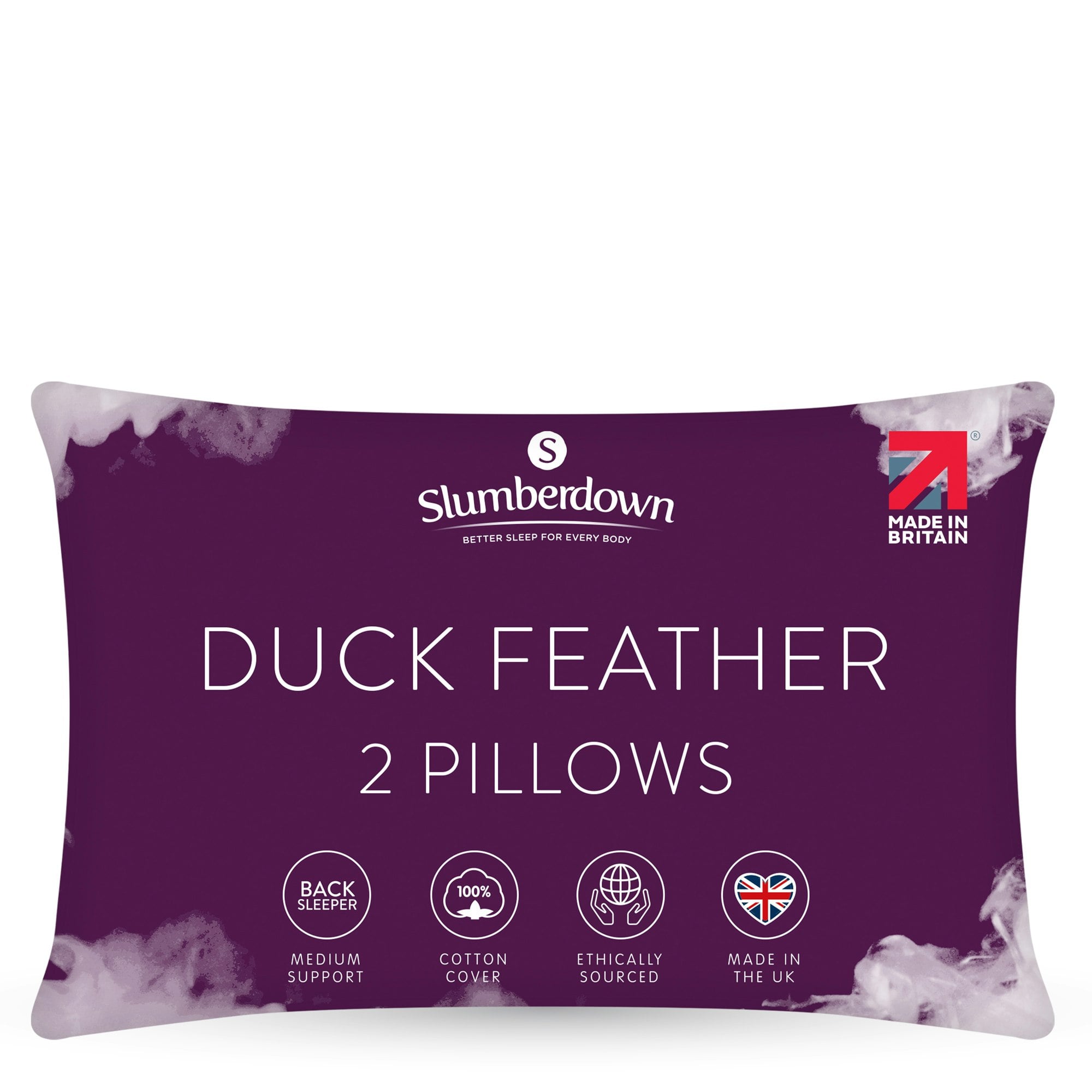 Slumberdown White Duck Feather Pillows 2 Pack Cotton Medium Support - Image 6