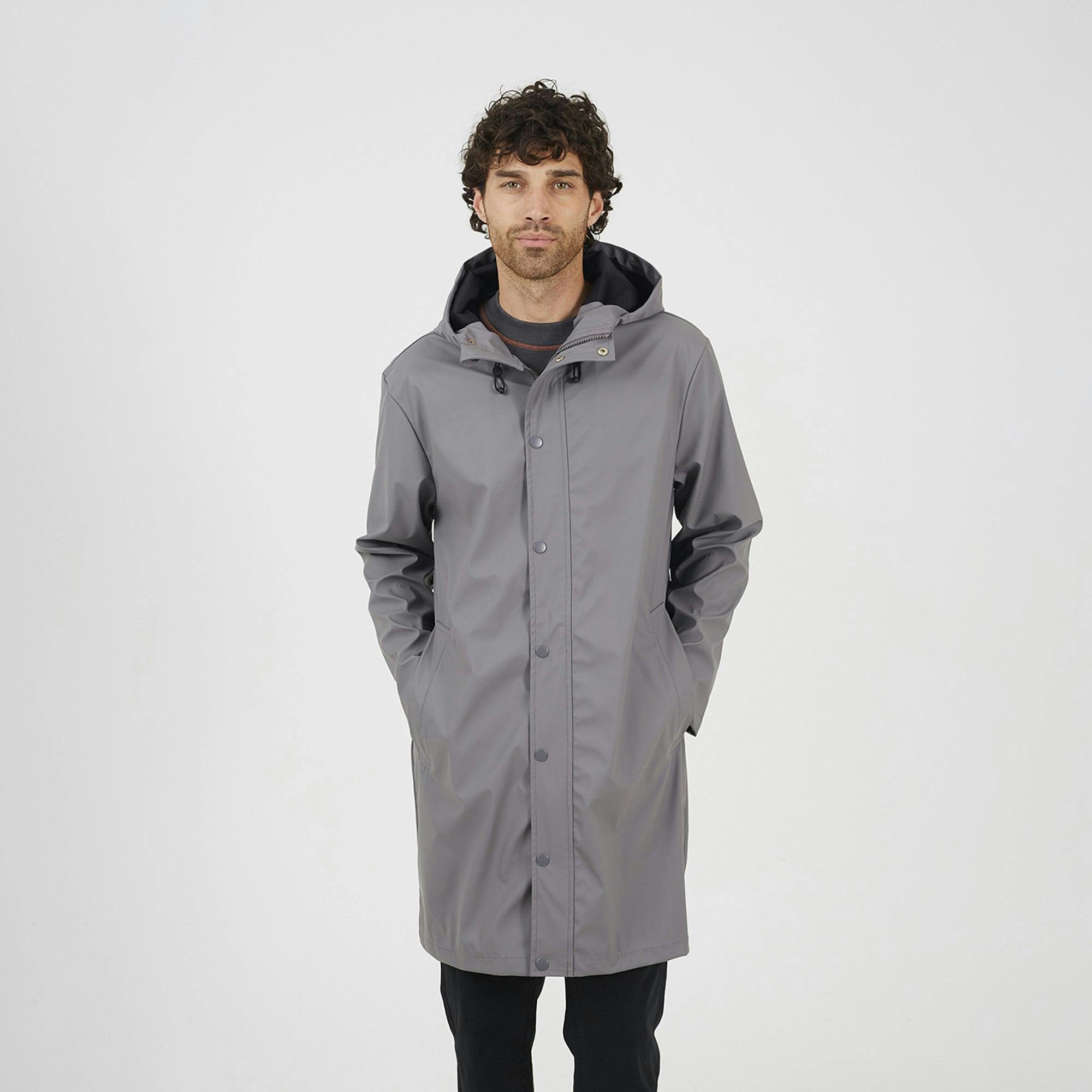 Brave Soul Grey Rubberised Hooded Parka Style Jacket - S