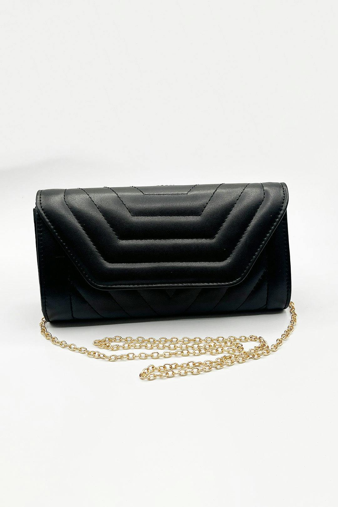 Svnx Women's Black Quilted Chain Clutch Bag In - Image 3