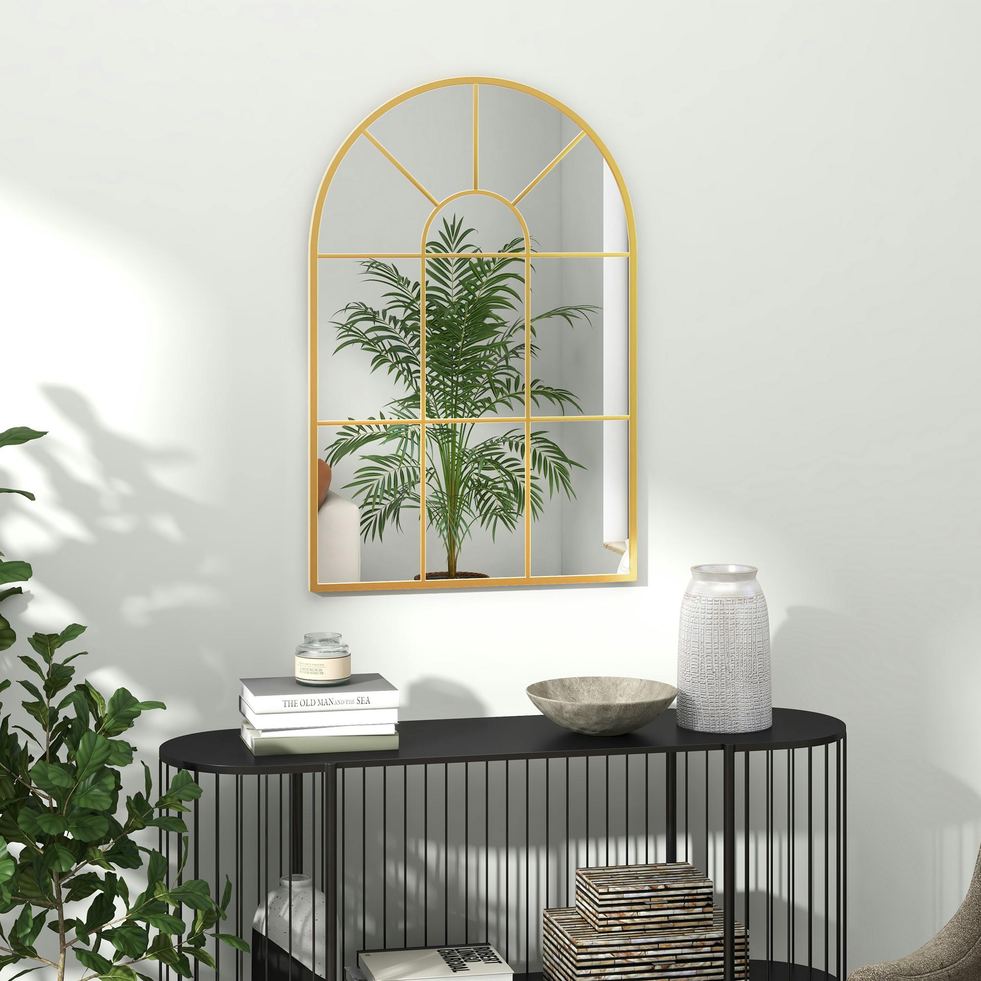 Rackhams Gold Modern Arched Window Wall Mirror For Bedroom - Tone