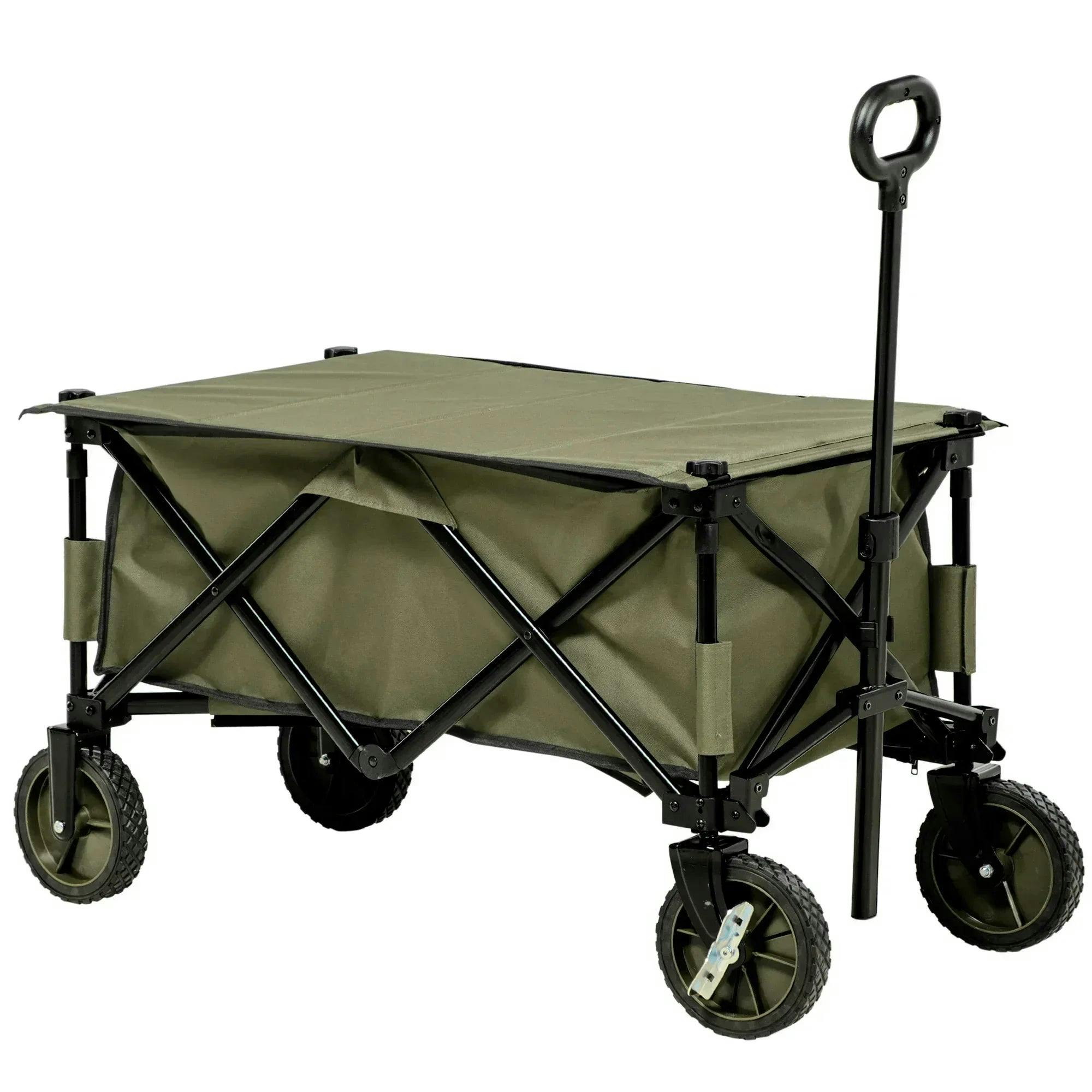 Outsunny Folding Garden Trolley On Wheels Trolley Utility Wagon - Green - Image 10