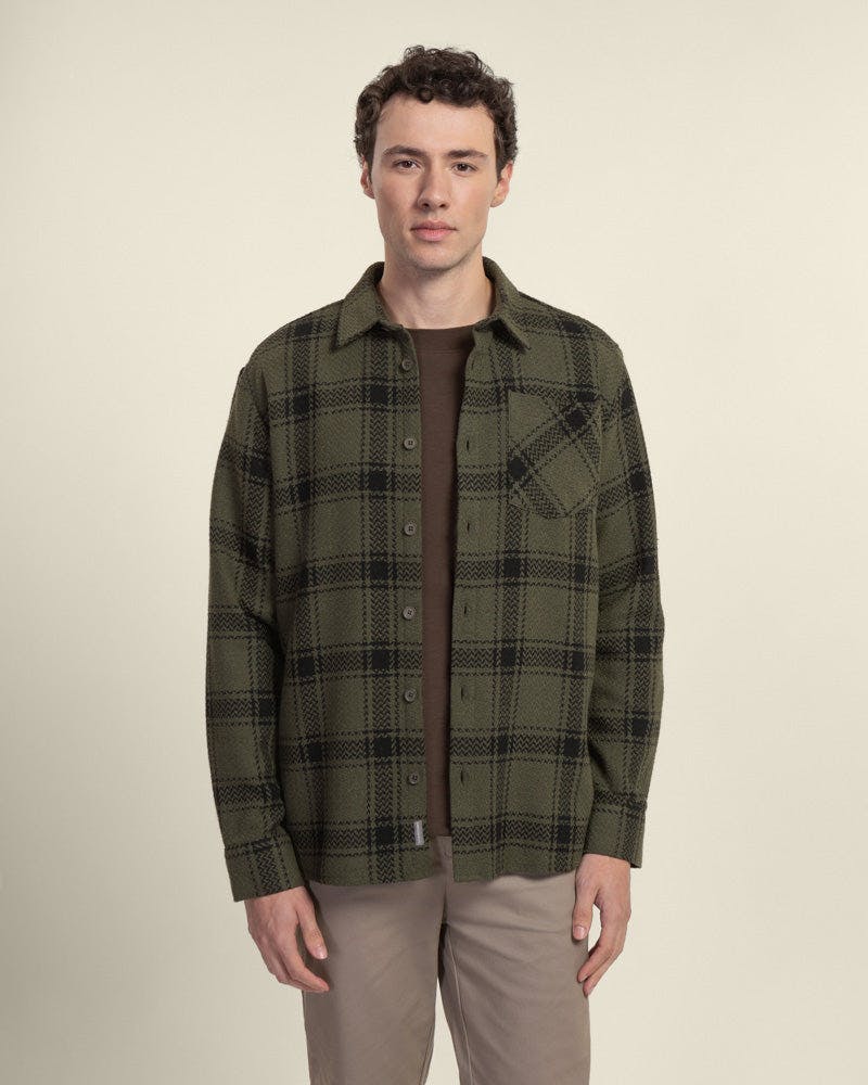 Larsson & Co Black Olive & Check Overshirt - L - Olive