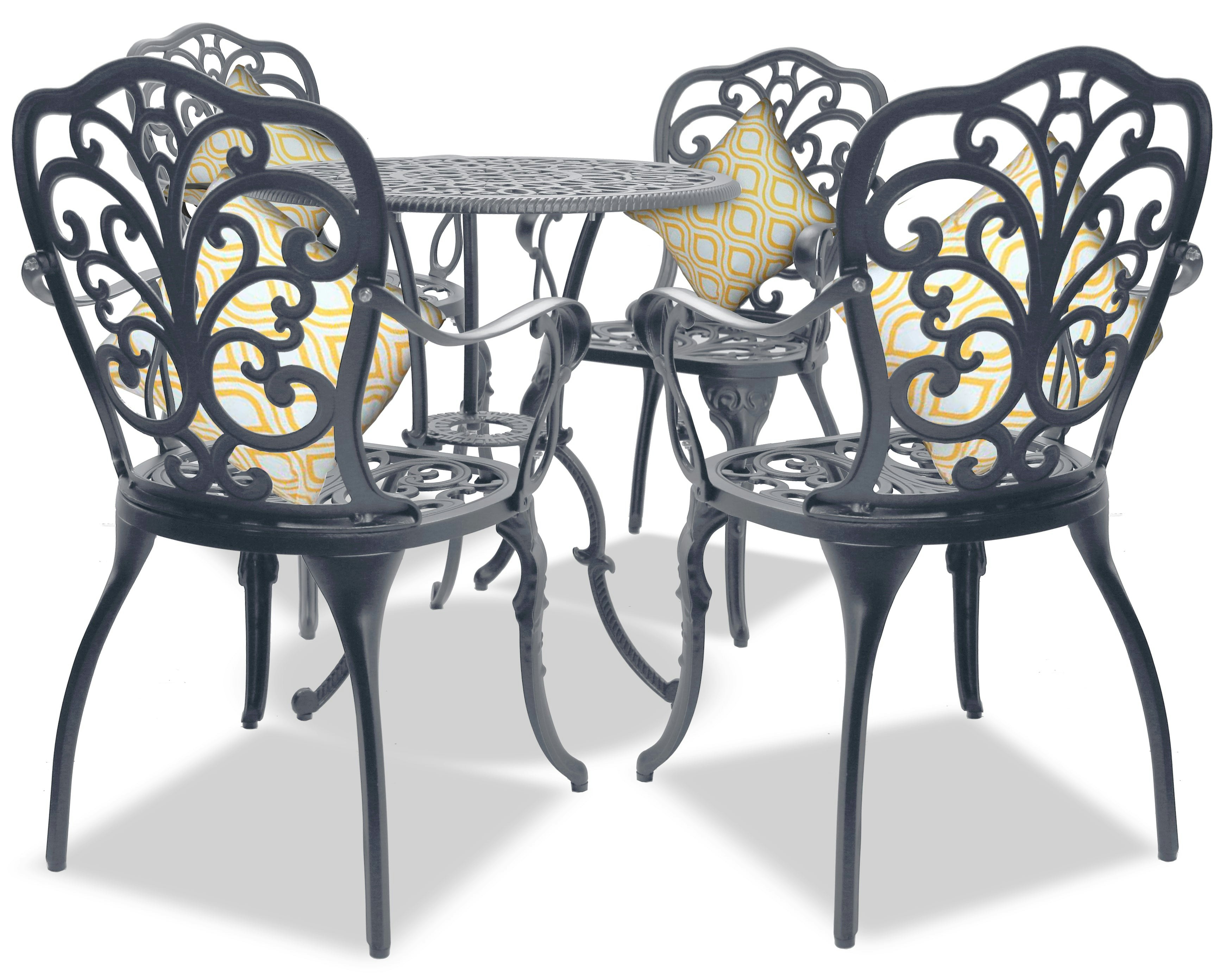 Centurion Supports Grey Bangui Luxurious Garden And Patio Table And 4 Large Chairs With Armrests Cast Aluminium Bistro Set