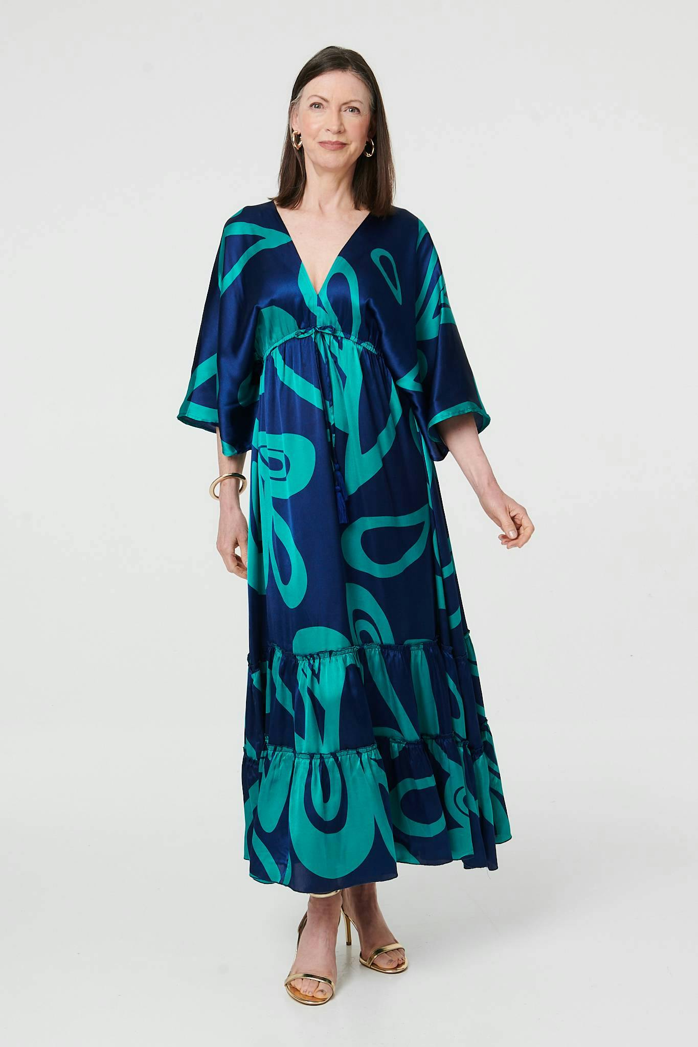 Izabel London Blue Abstract Relaxed 3/4 Sleeve Maxi Dress - 10