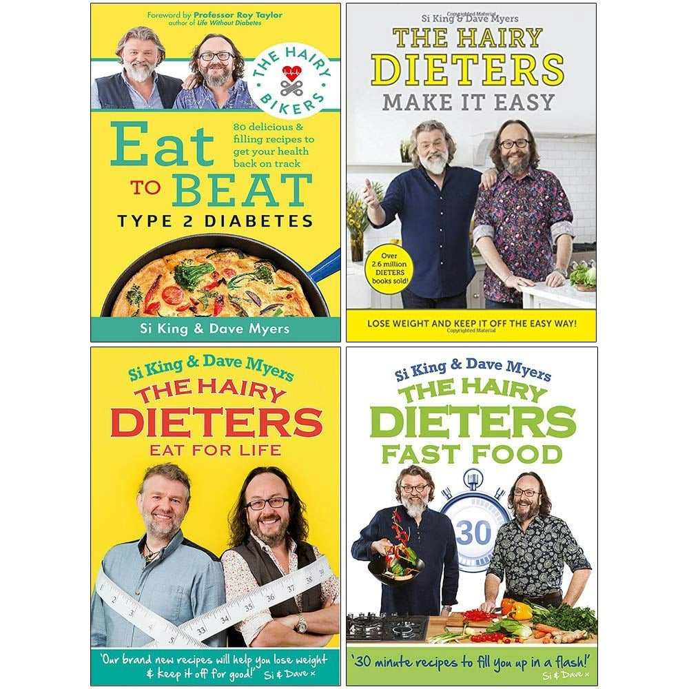 Various Publishers The Hairy Bikers Eat To Beat Type 2 Diabetes, The Hairy Dieters Make It Easy, The Hairy Dieters Eat For Life, Fast Food 4 Books Collection Set