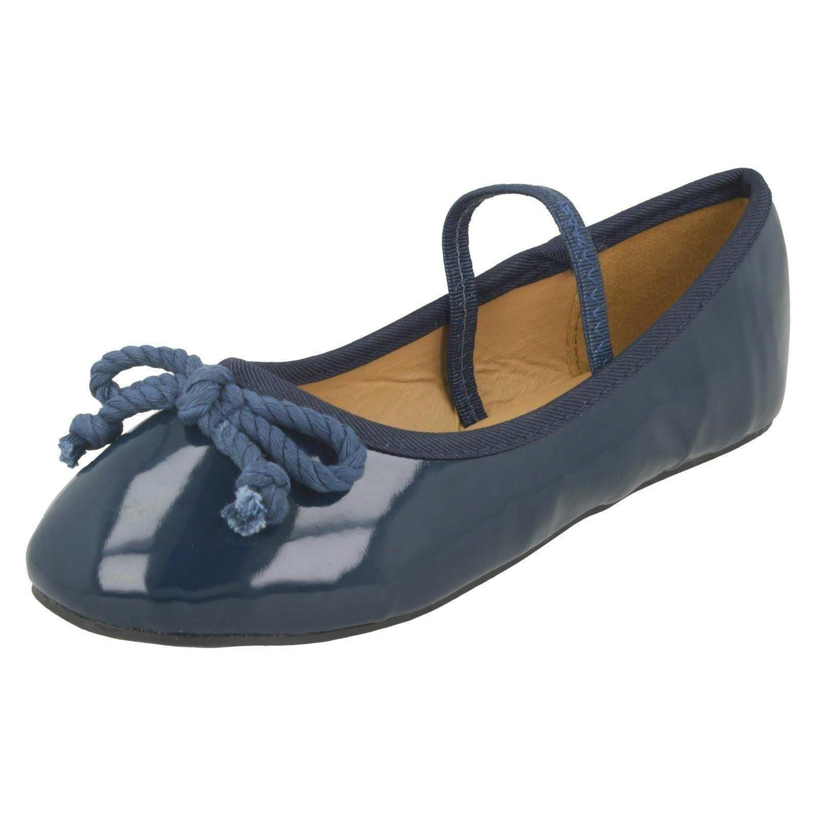 Spot On Girls Elastic Bar Ballerinas - Navy - Uk 11 Child