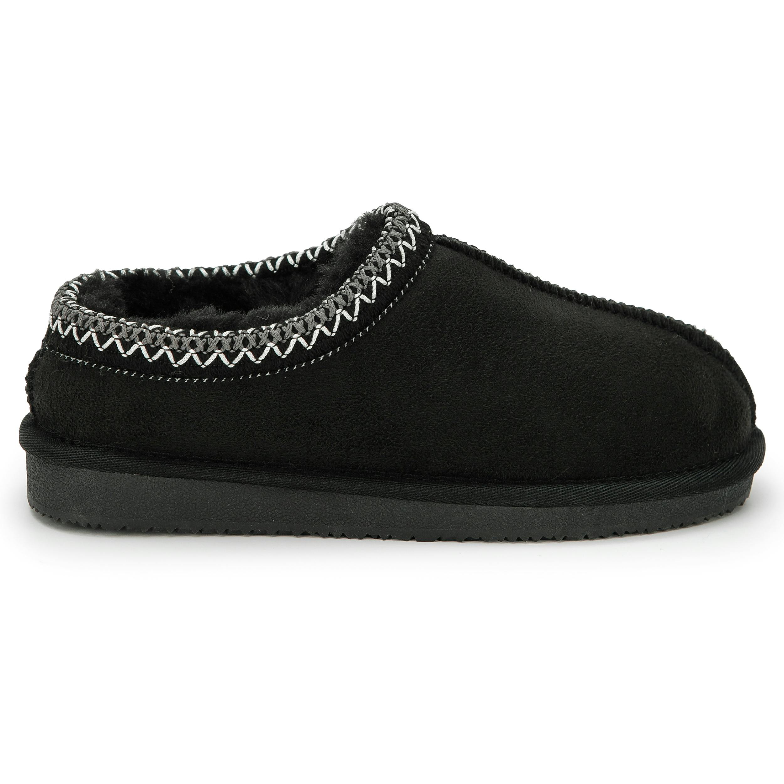 Viva Black Kids Faux Fur-Lined Suede Slippers - Flexible Waterproof Rubber Soles - 12