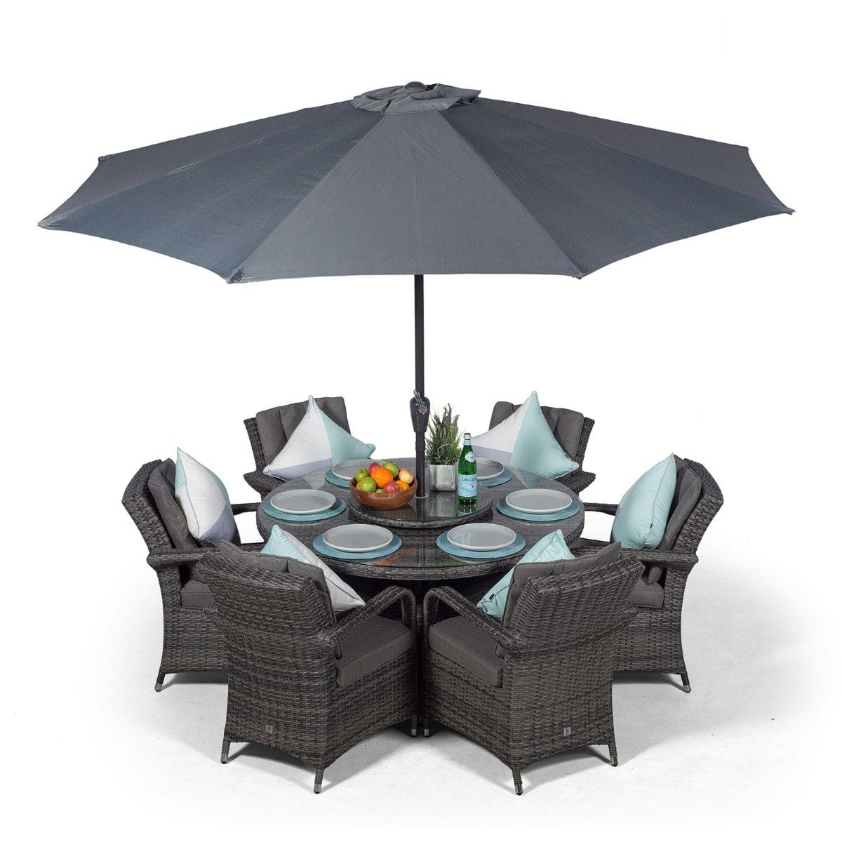 Giardino Grey Arizona Round 6 Seater Rattan Patio Dining Set - 1