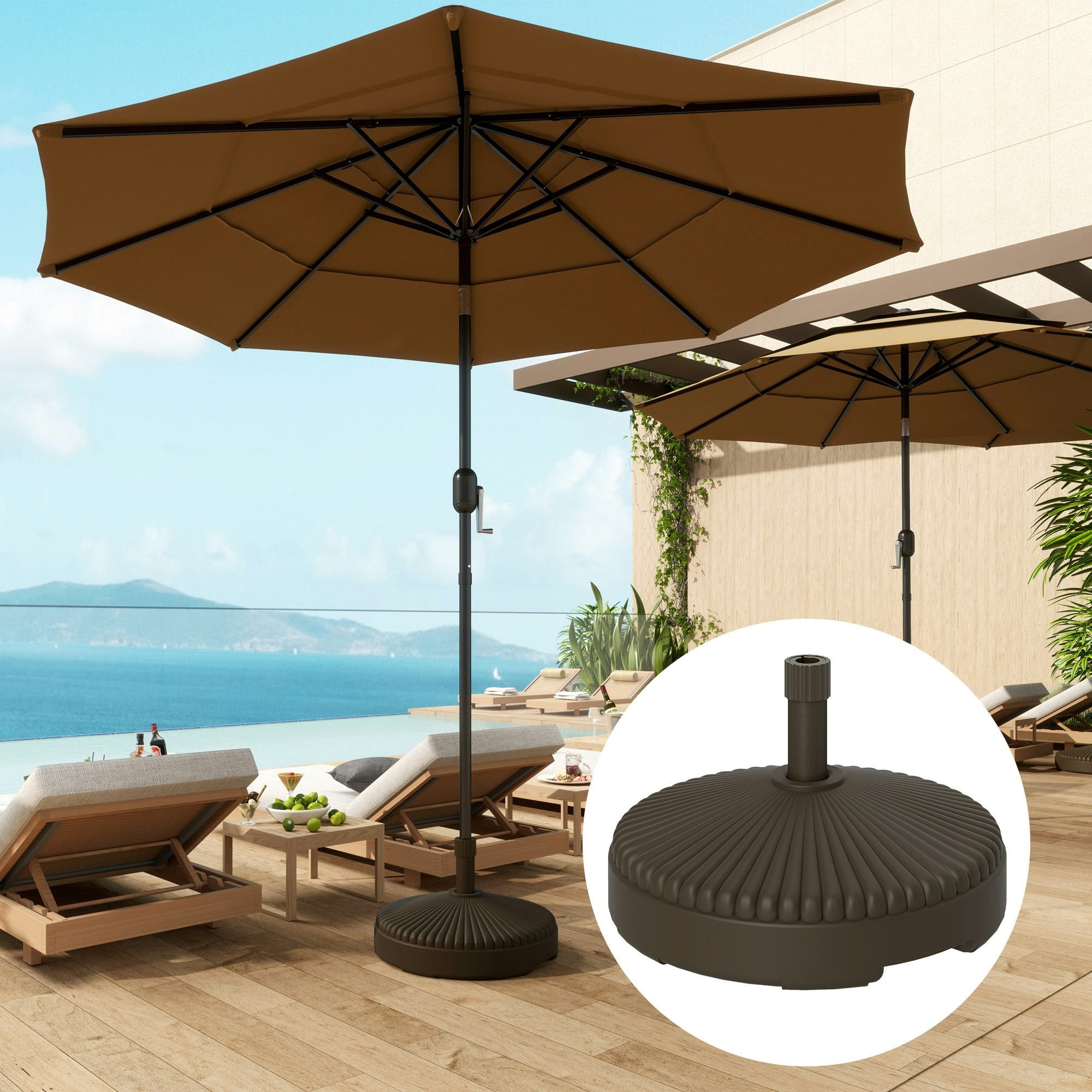 Rackhams Brown Garden Parasol Base Holder, 28Kg Sand Filled, 23Kg Water Filled, Sun Umbrella Base Outdoor Umbrella Stand Weight,
