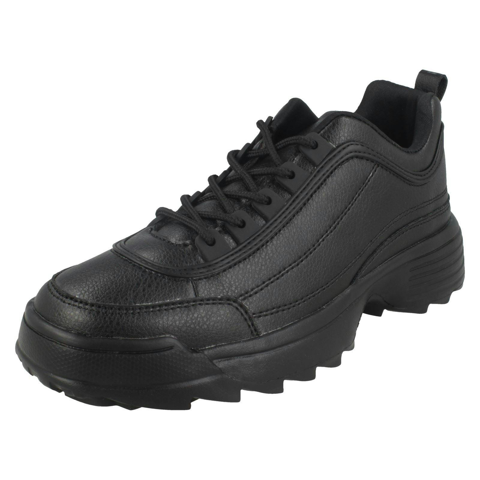 Reflex Women's Black Lace Up Chunky Trainers - Uk 3