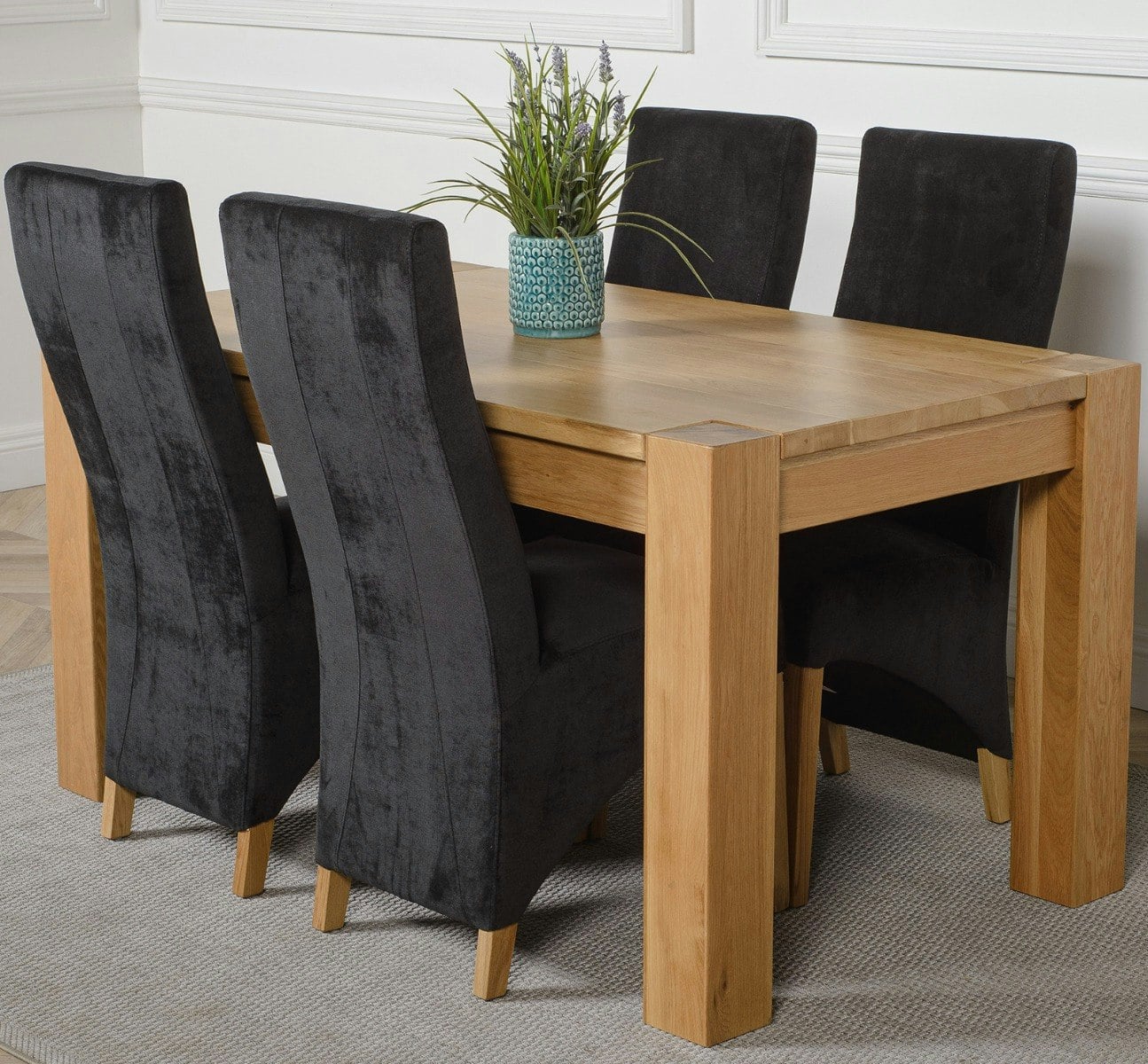Rackhams Black Kuba Medium Oak Dining Table With Lola Fabric Chairs - 4 Chairs