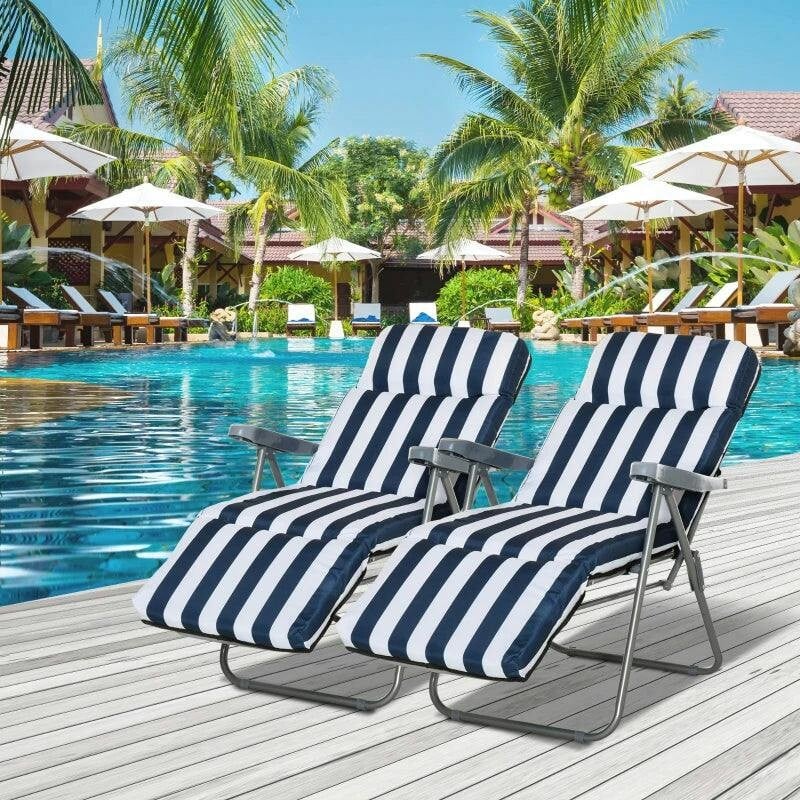 Outsunny Unisex Blue Set Of 2 Adjustable Sun Lounger Recliner Reclining Seat In - Image 5