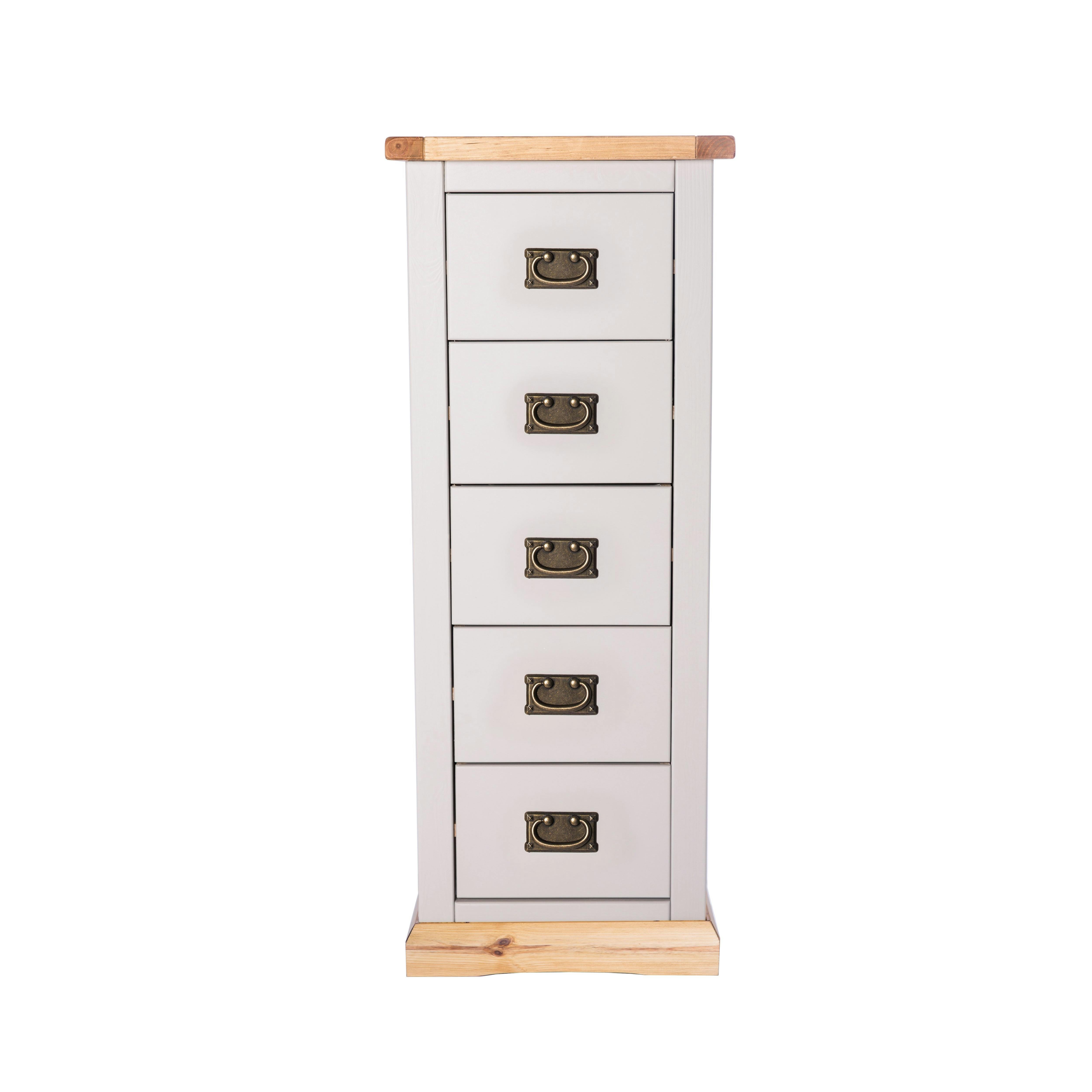 Rackhams Light/Grey Bomporto 5 Drawer Narrow Chest Of Drawers Bras Drop Handle