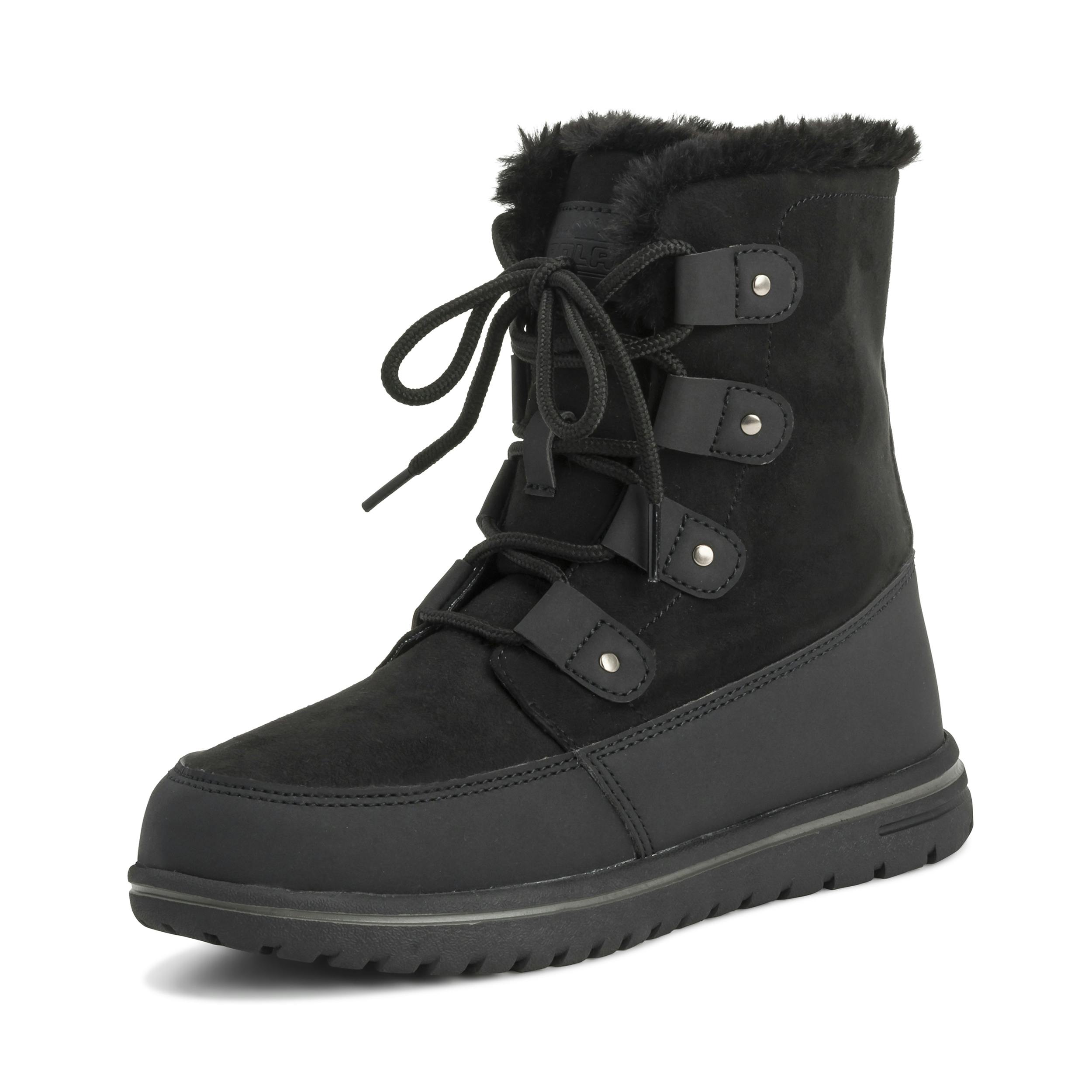Viva Women's Black Polar Boot Fleece Lined Snow Winter Hiking Durable Ankle Boots - 6 - Suede