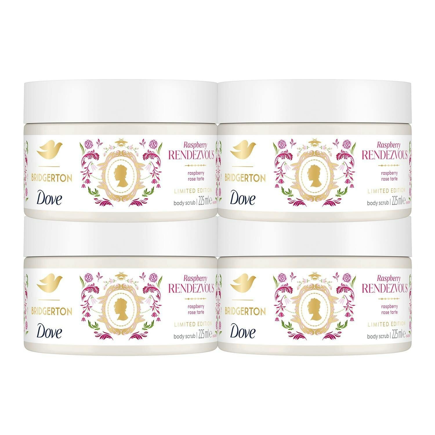 Dove Bridgerton Body Scrub Raspberry Rendezvous Exfoliator Scrub 225Ml 4 Pack - Image 2
