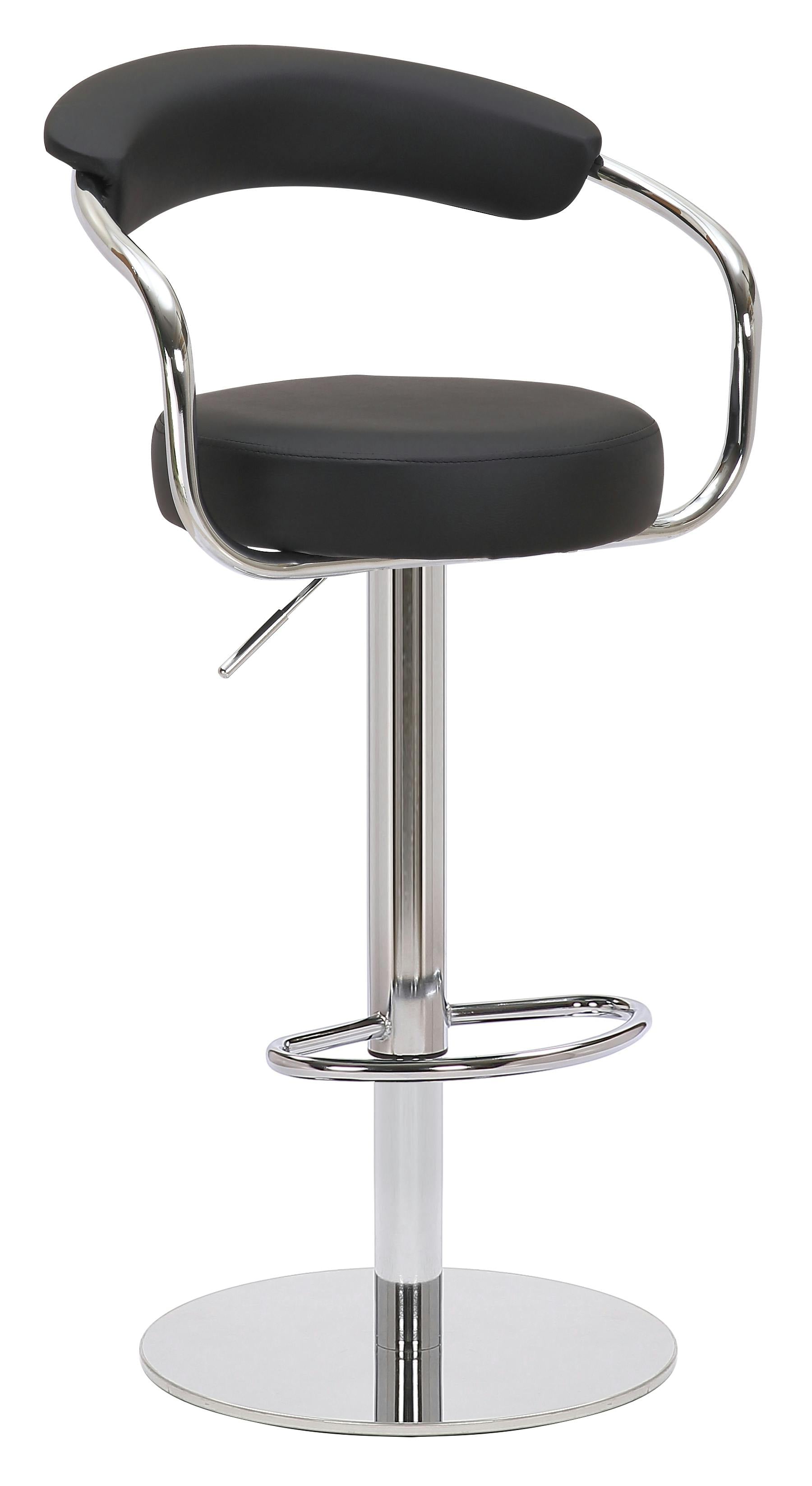 Rackhams Black Zenith Deluxe Single Kitchen Bar Stool, Chrome Footrest, Height Adjustable Swivel Gas Lift, Faux Leather Seat & Backrest,