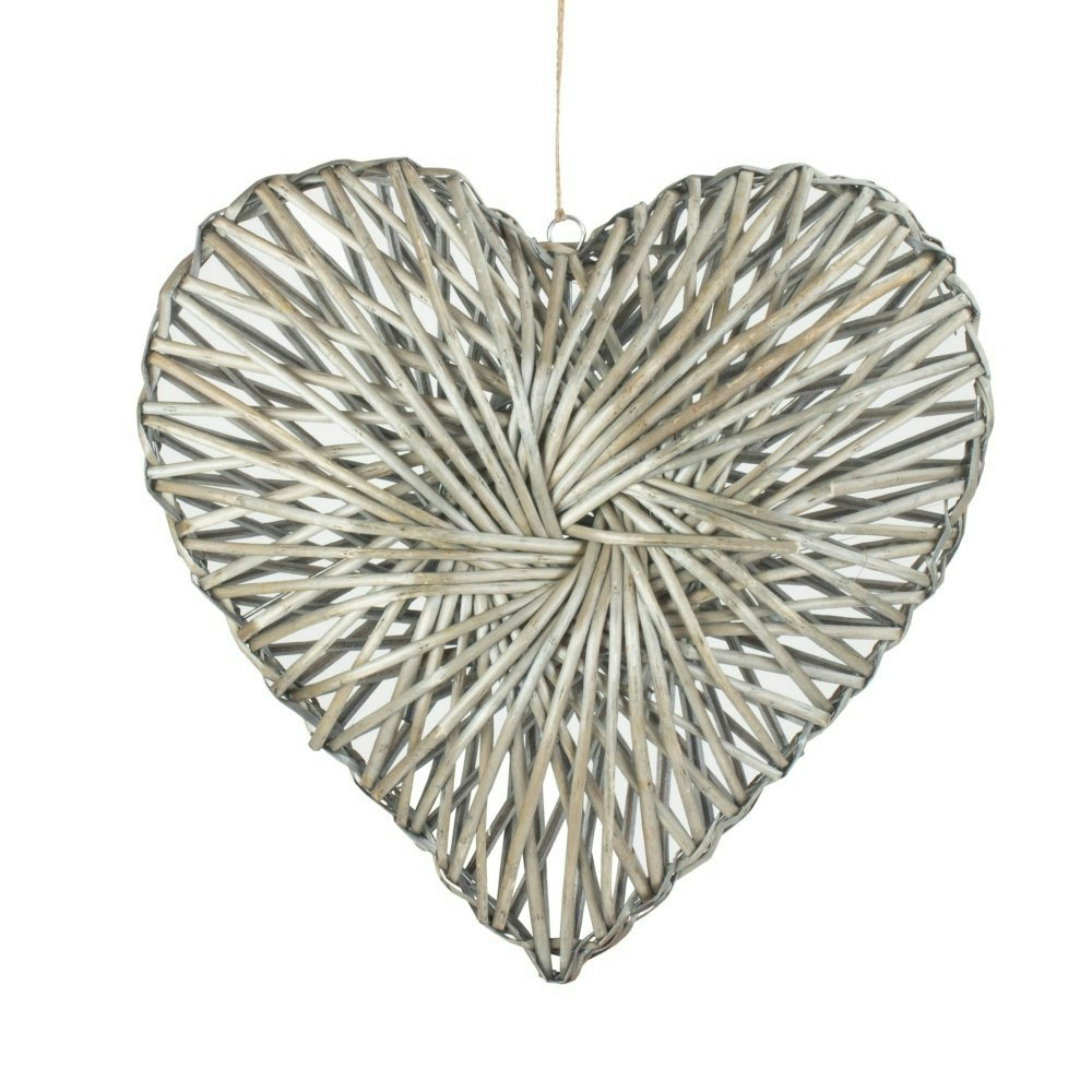 Rackhams Grey Wicker Heart Wreath Wash Finish - Medium