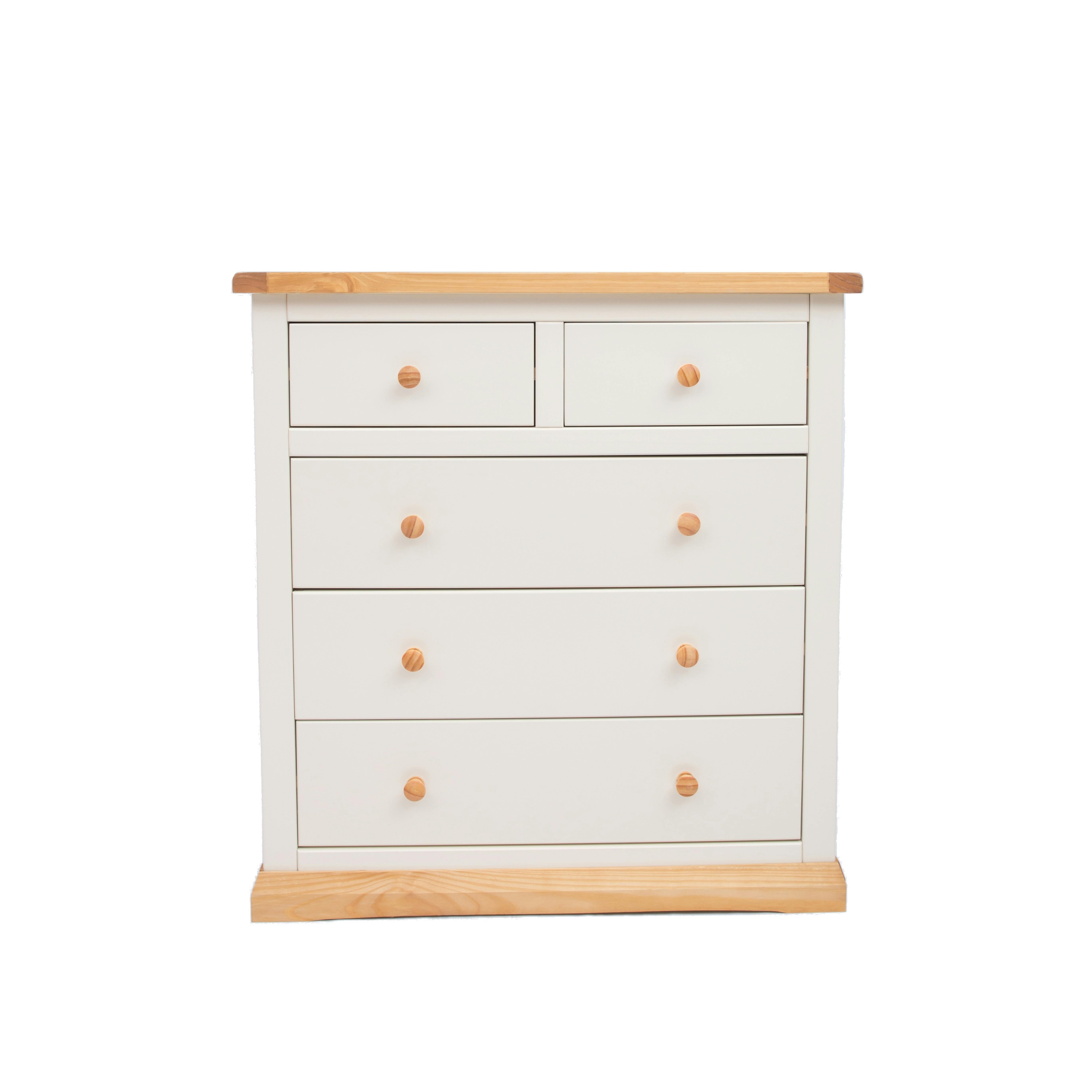 Rackhams White Trevi 5 Drawer Chest Of Drawers Wood Knob - Off