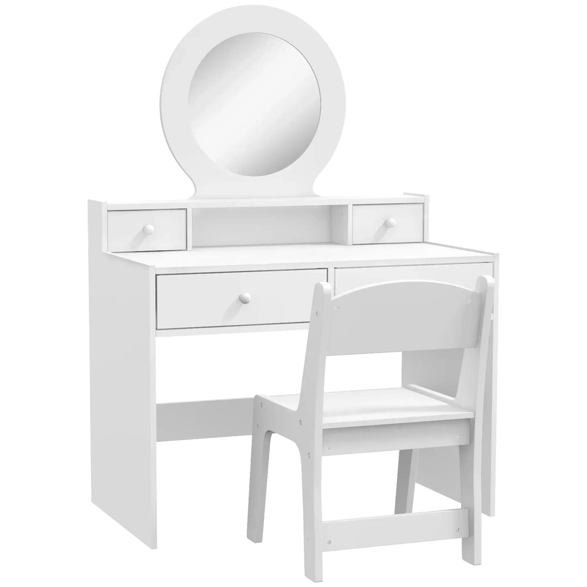 Aiyaplay Pink/White Kids Dressing Table Set W/ Stool, Mirror, Drawers - Image 6