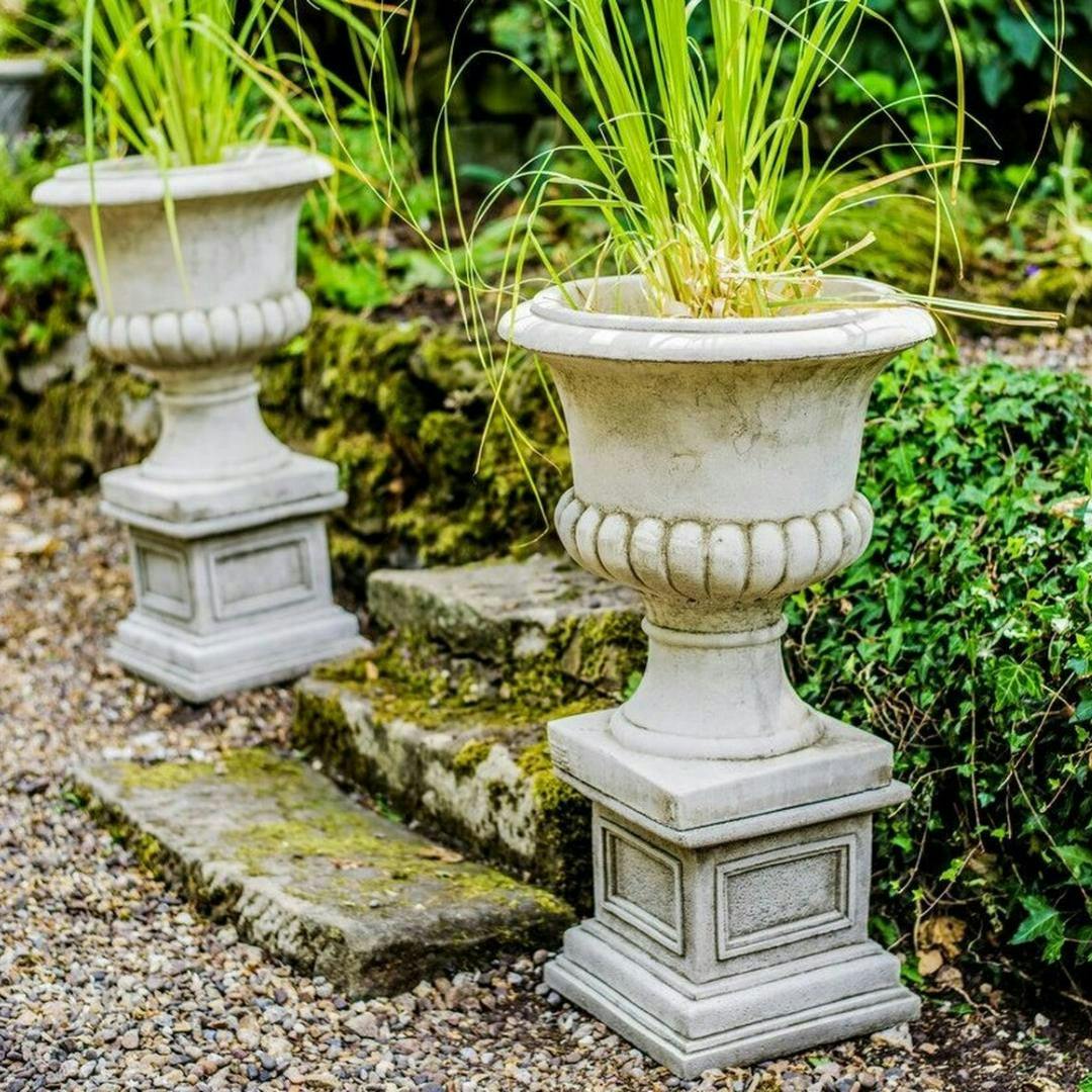 Rackhams Pair Of Classic Stone Garden Urns With Columns