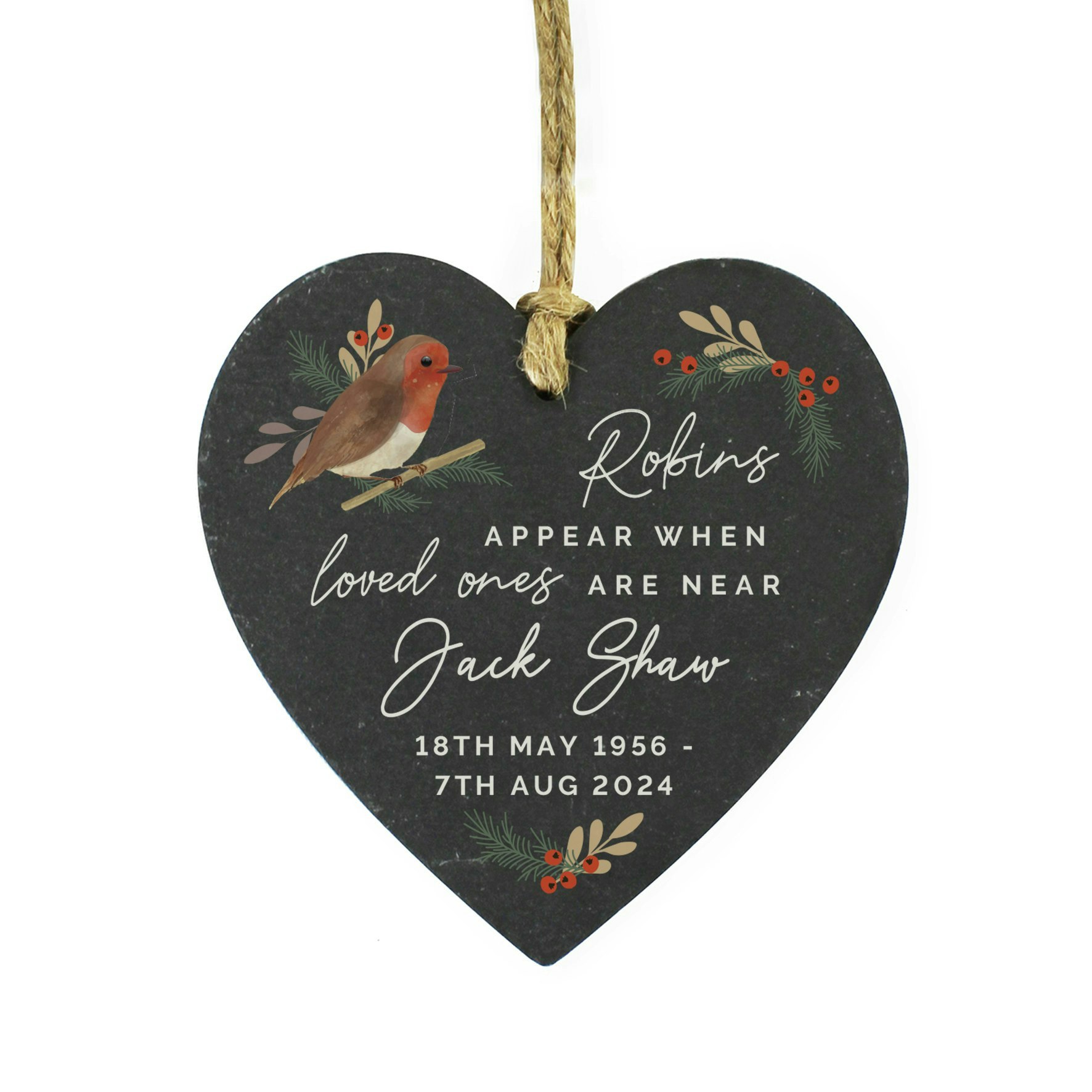 Personalised Memento Company Gold Personalised Memorial Robins Appear Slate Heart