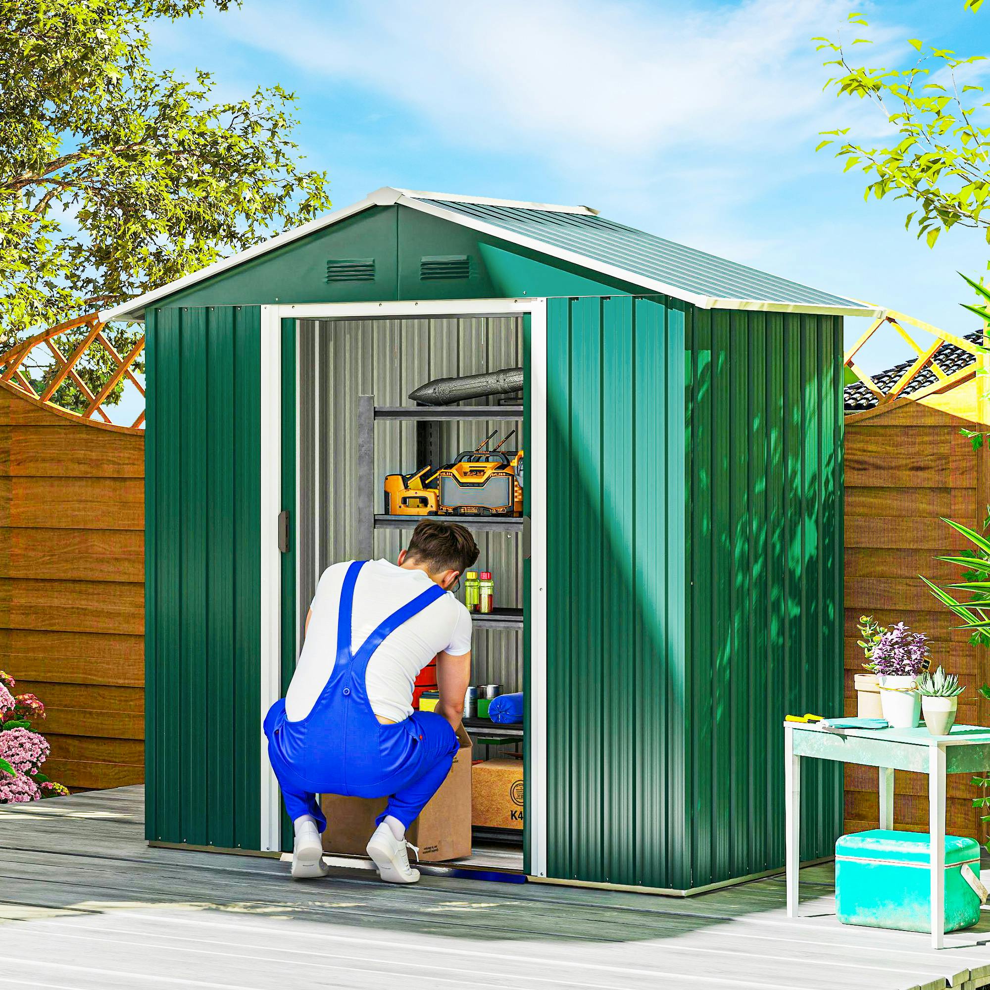Rackhams Green 6.5X3.5ft Metal Garden Shed For Garden And Outdoor Storage,