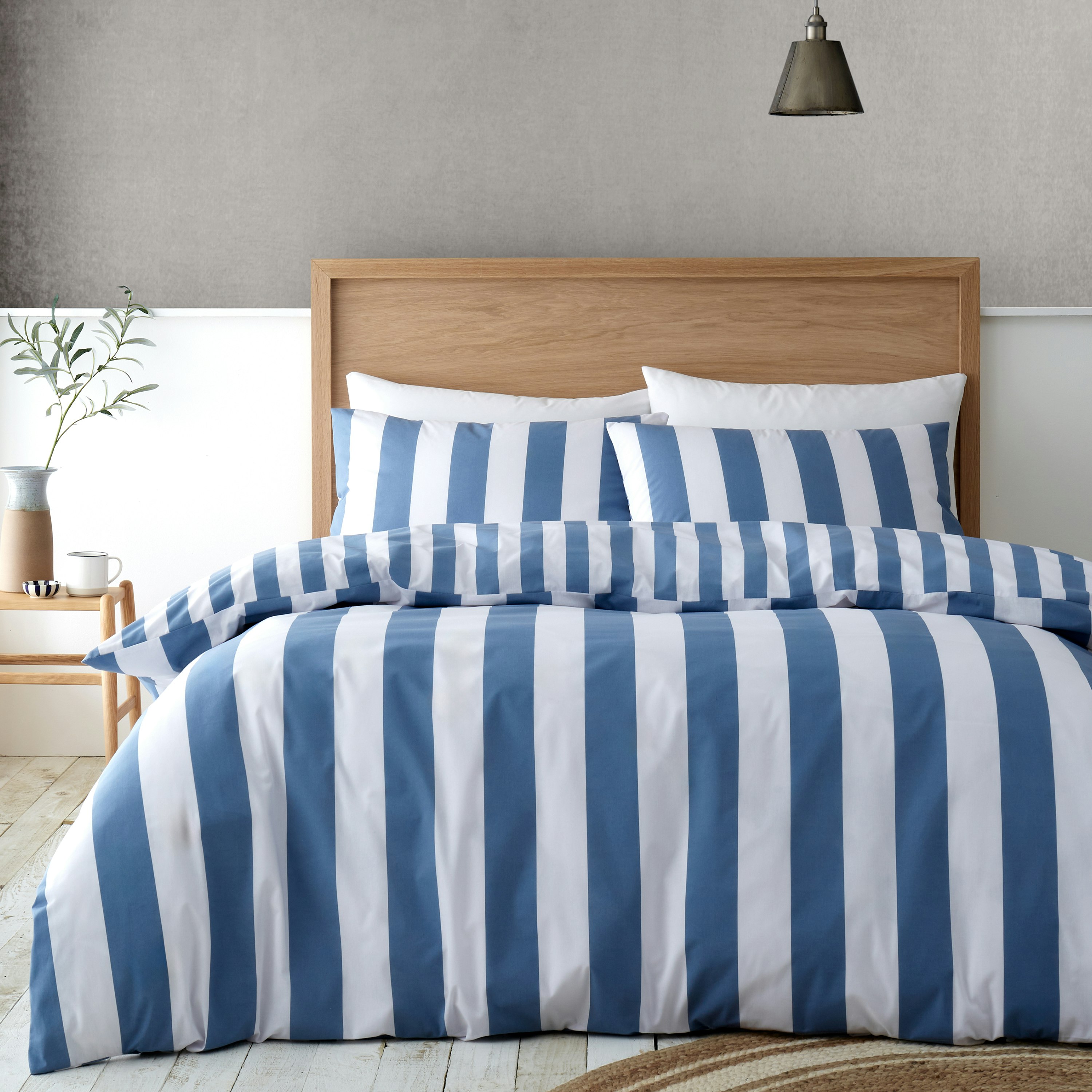 Rackhams Blue Cove Stripe Reversible Duvet Cover Set - King
