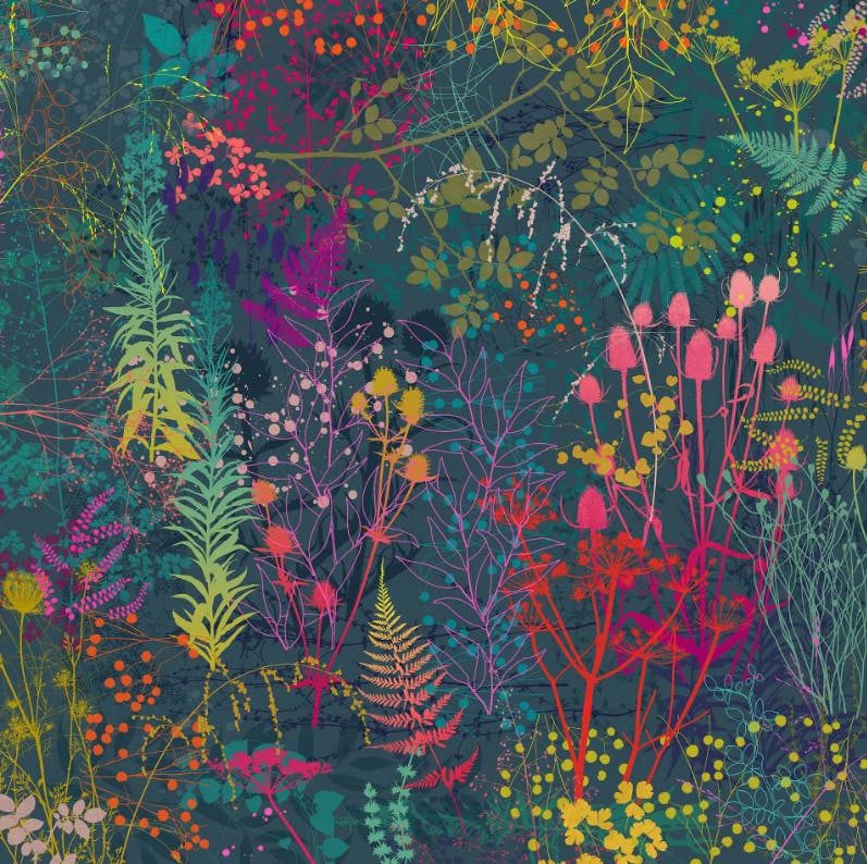 Rackhams Pink/Blue/Orange Serendipity Fixed Size Mural | Multi