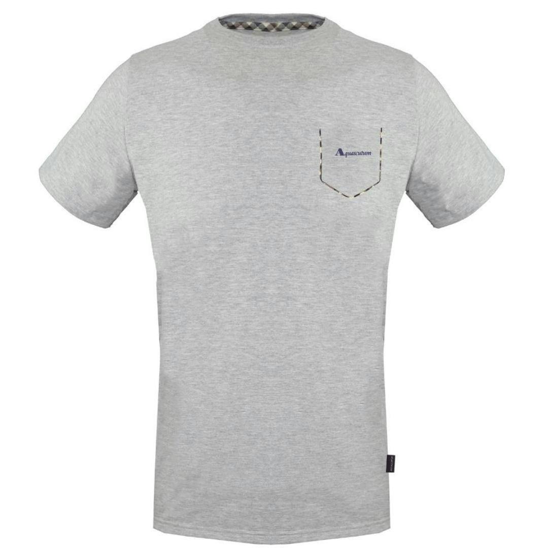 Aquascutum Men's Grey Check Pocket T-Shirt - S - 95% Cotton/5% Elastane