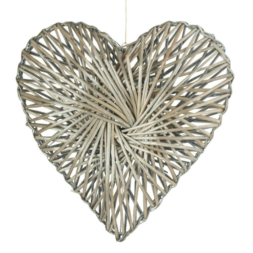 Rackhams Grey Wicker Heart Wreath Wash Finish - Large