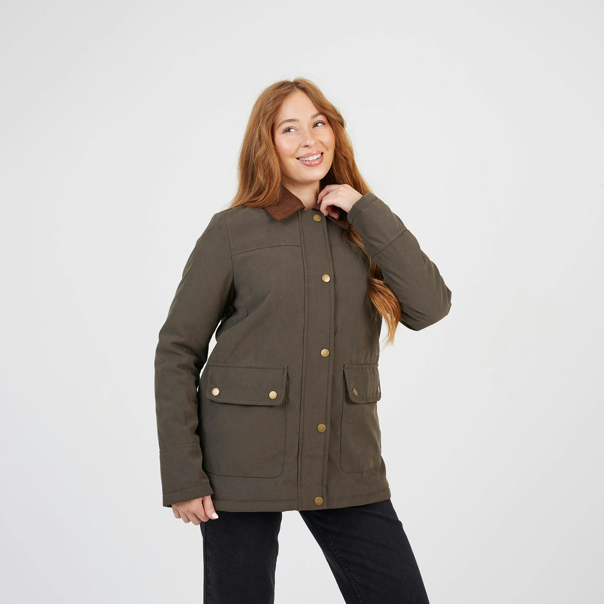Brave Soul Twill Jacket With Cord Collar - Khaki - Khaki - 14