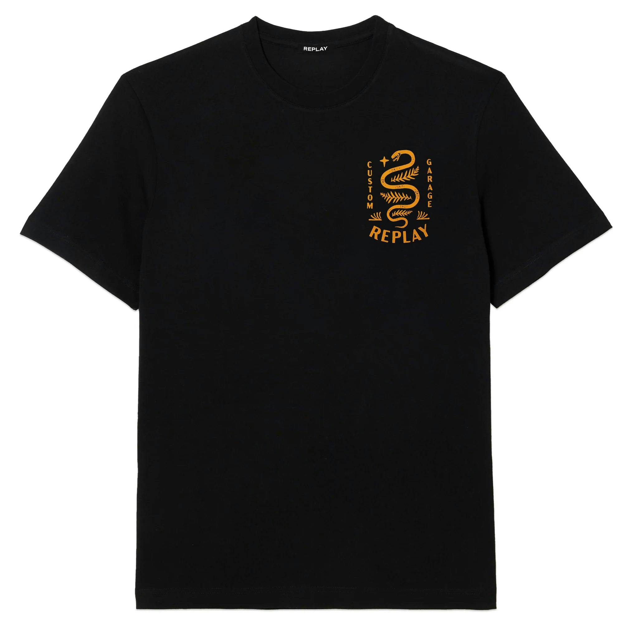 Replay Black Biker T-Shirt - Custom Garage Snake - Large