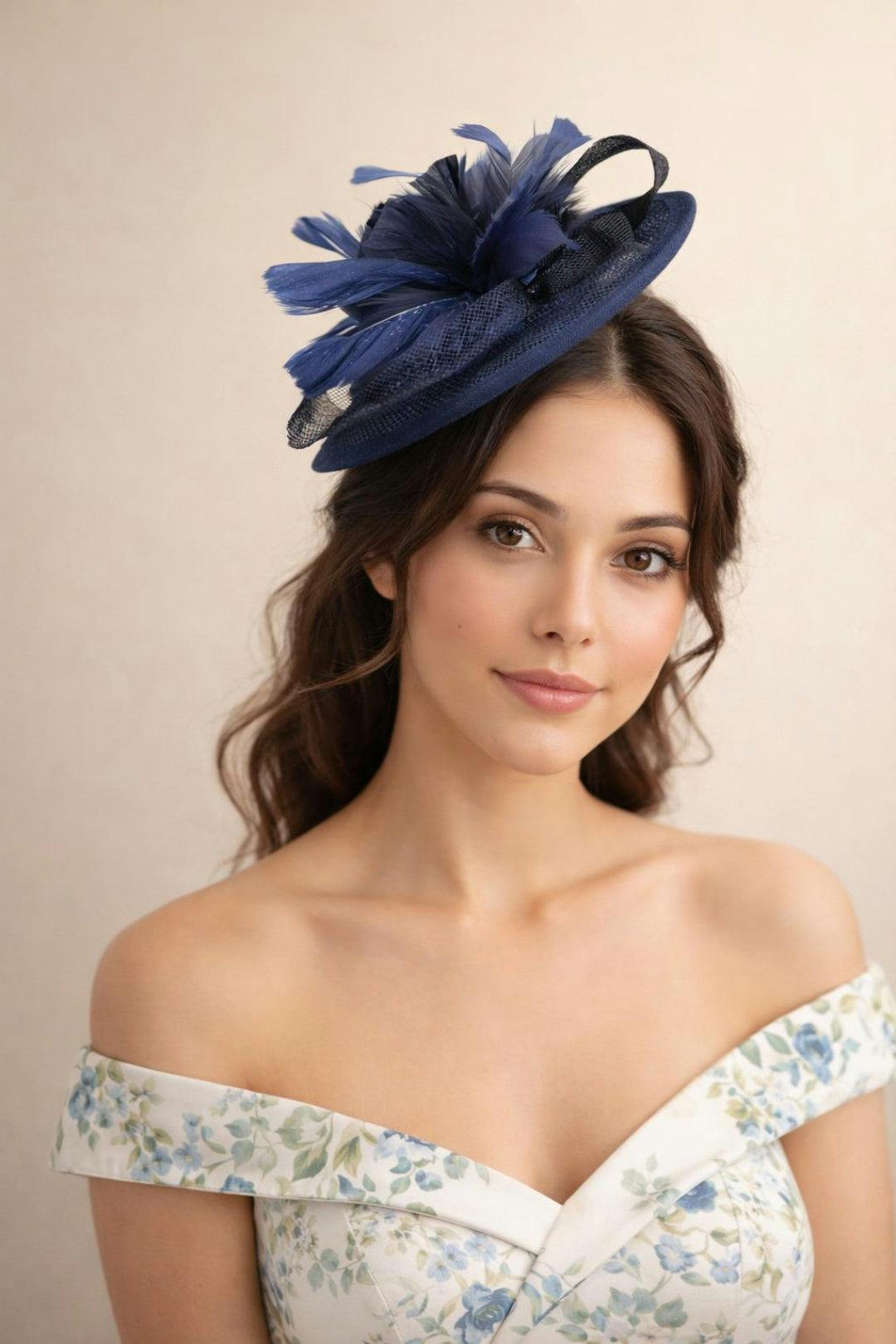 Svnx Women's Navy Feather & Bow Disc Fascinator In - Image 4