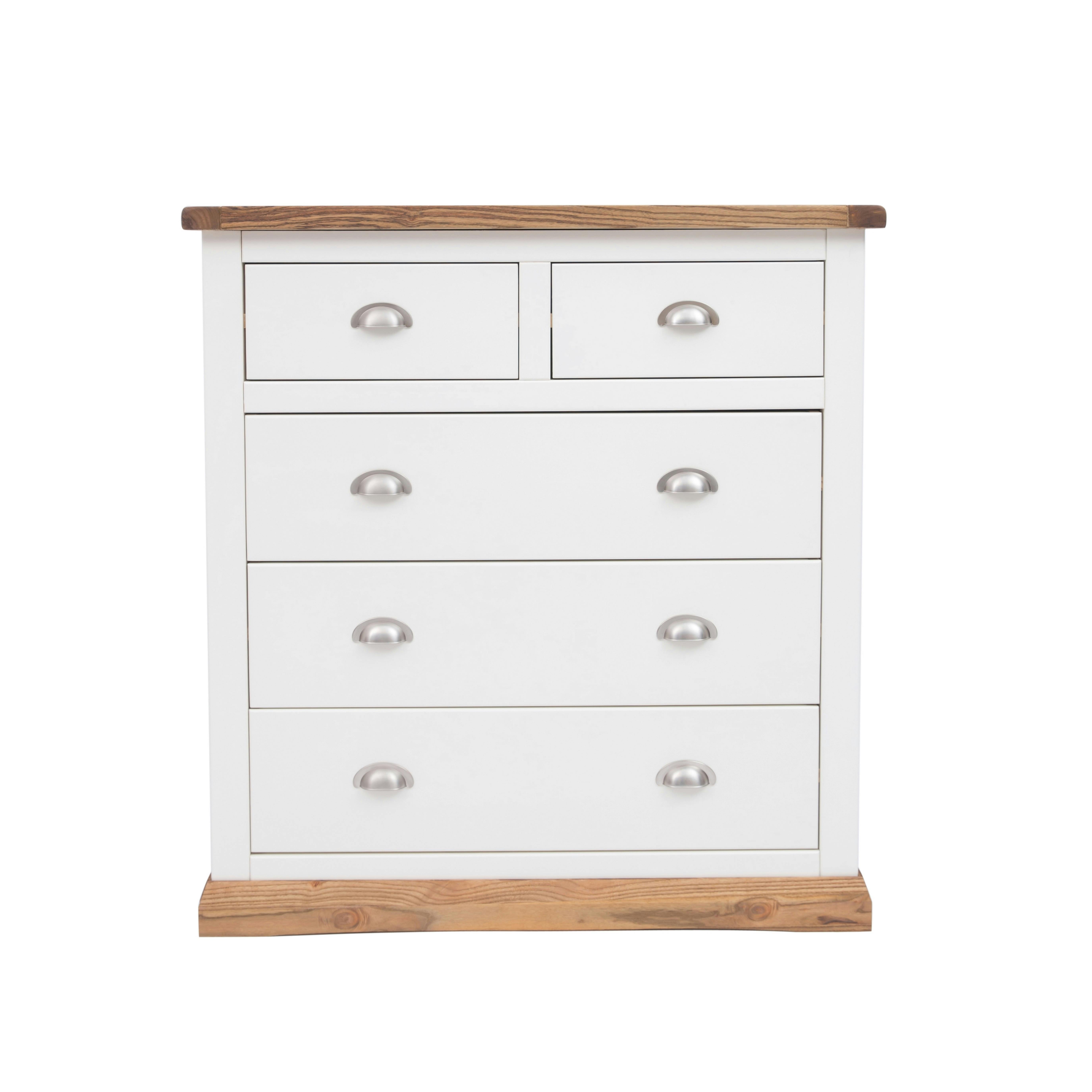 Rackhams White Tropea 5 Drawer Chest Of Drawers Chrome Cup Handle - Off