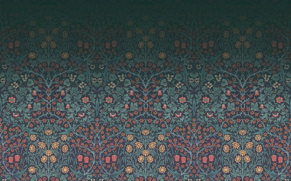 William Morris At Home White/Red/Yellow Blackthorn Fixed Size Mural | Navy