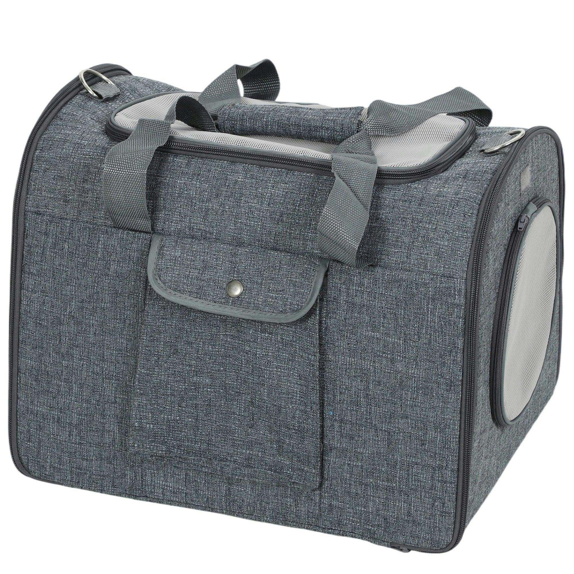 PAWHUT Soft Sided Cat Carrier Bag Foldable Portable with Shoulder Strap in Dark Grey - Image 6
