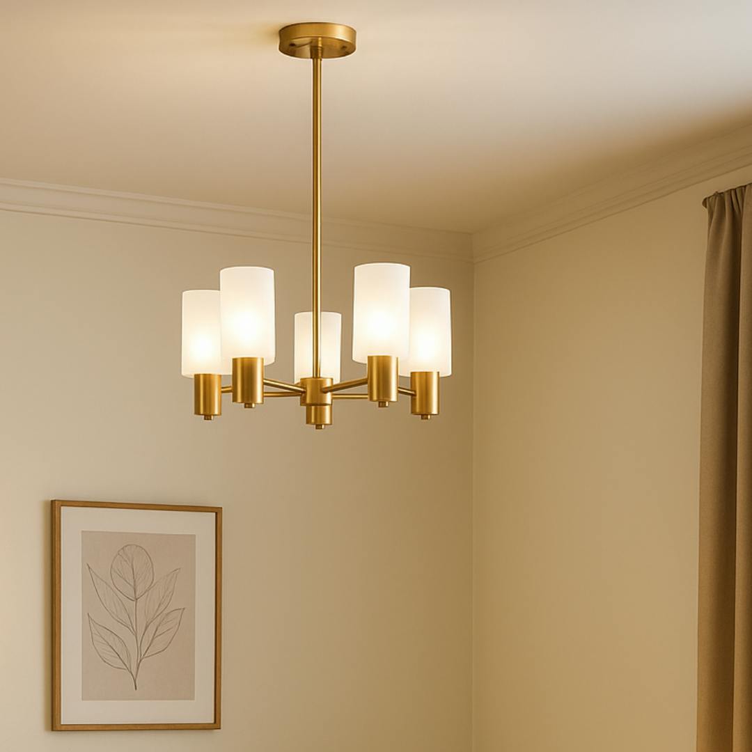 Rackhams Light Maya 5- Antique Brass Semi-Flush Ceiling