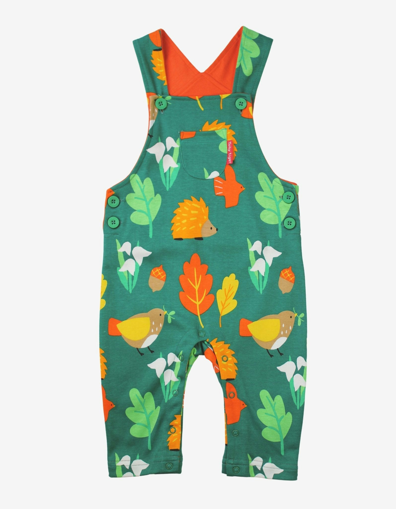 Toby Tiger Green/Orange Organic Autumn Print Dungarees - 3-4Y / 104Cm